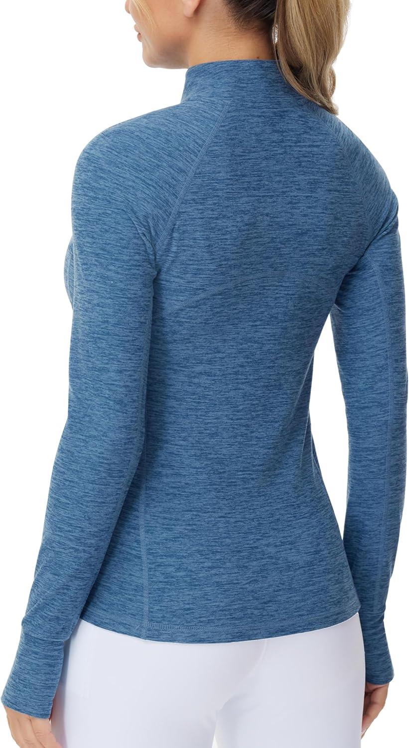 imageTHE GYM PEOPLE Womens Half Zip Golf Workout Shirts Long Sleeve Soft Warm Yoga Athletic Pullover Sweatshirts with Thumb HoleBlue Heather