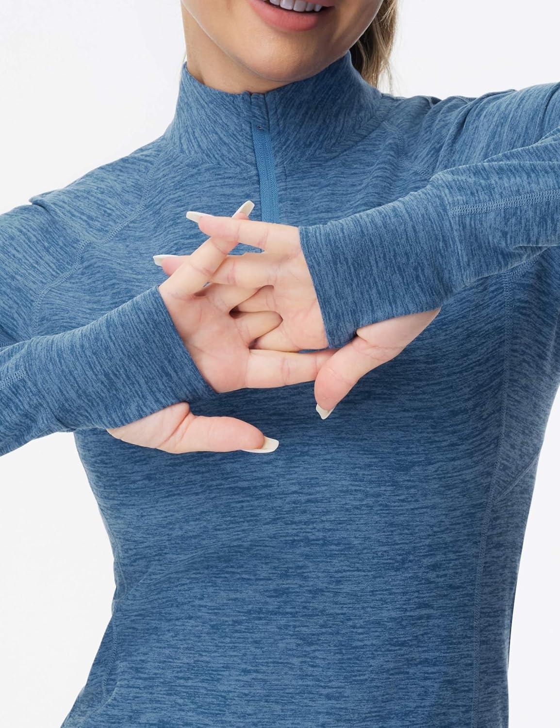 imageTHE GYM PEOPLE Womens Half Zip Golf Workout Shirts Long Sleeve Soft Warm Yoga Athletic Pullover Sweatshirts with Thumb HoleBlue Heather