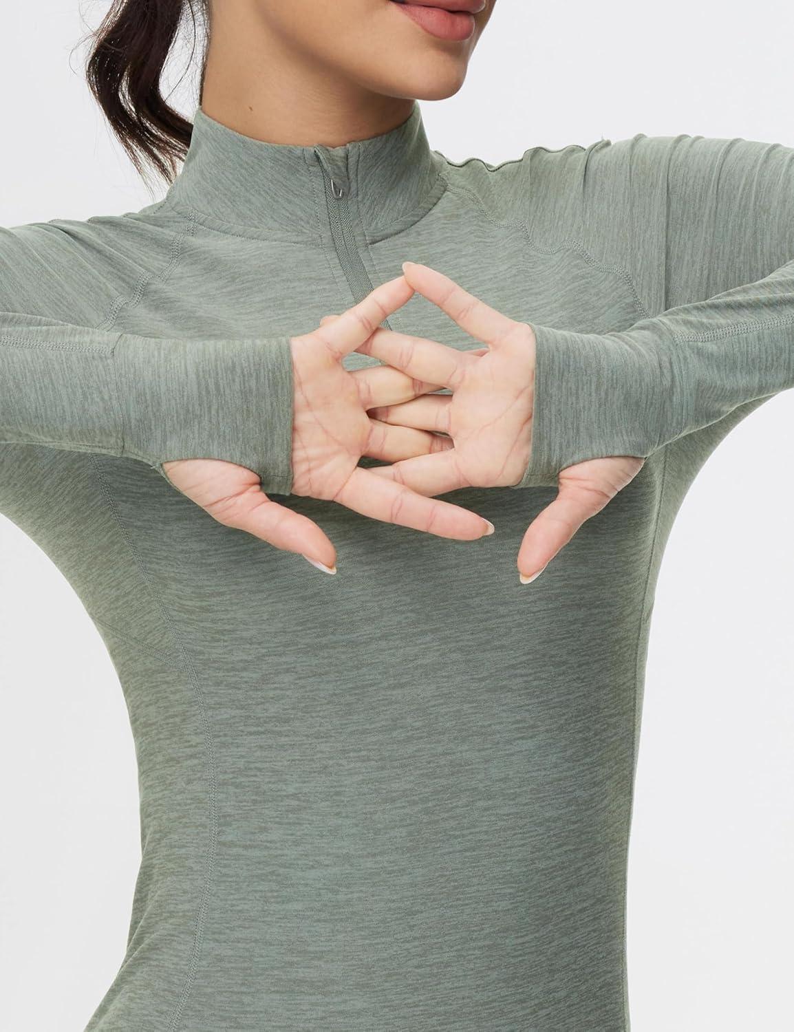 imageTHE GYM PEOPLE Womens Half Zip Golf Workout Shirts Long Sleeve Soft Warm Yoga Athletic Pullover Sweatshirts with Thumb HoleGrey Green Heather