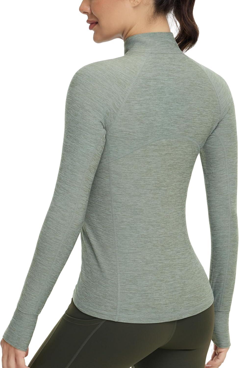 imageTHE GYM PEOPLE Womens Half Zip Golf Workout Shirts Long Sleeve Soft Warm Yoga Athletic Pullover Sweatshirts with Thumb HoleGrey Green Heather