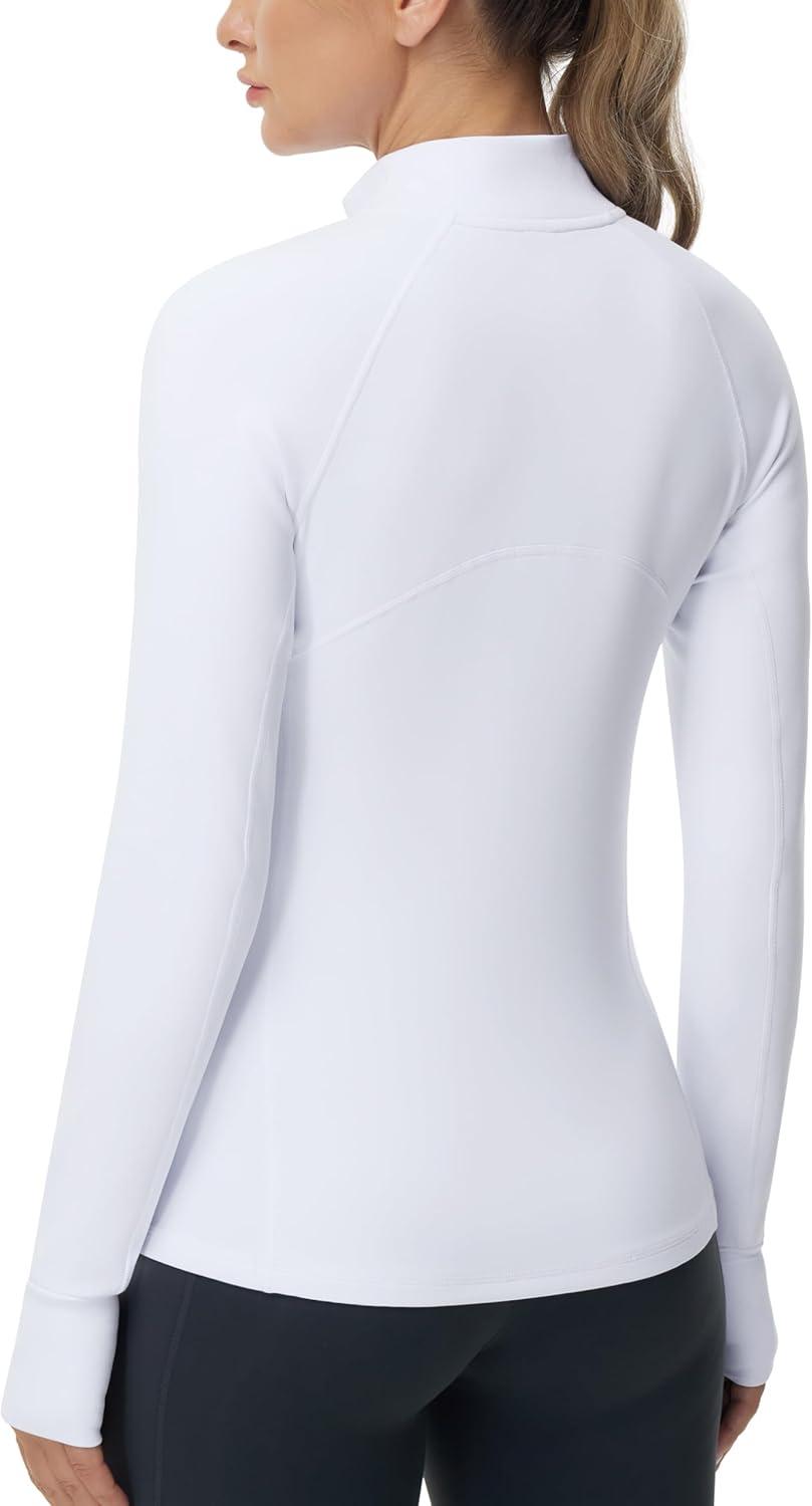 imageTHE GYM PEOPLE Womens Half Zip Golf Workout Shirts Long Sleeve Soft Warm Yoga Athletic Pullover Sweatshirts with Thumb HoleWhite