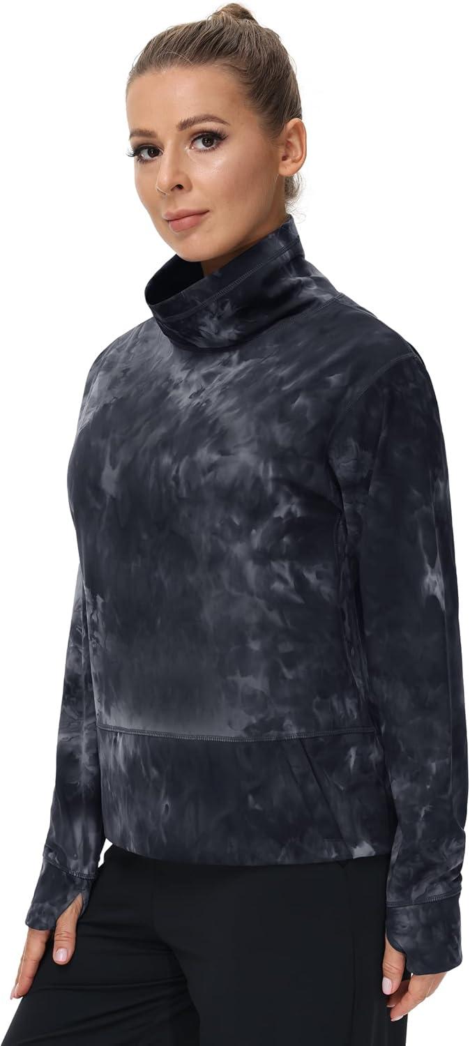 imageTHE GYM PEOPLE Womens Long Sleeve Cowl Neck Loose Fit Workout Hiking Pullover Sweatshirt With PocketsTie Dye Black Grey