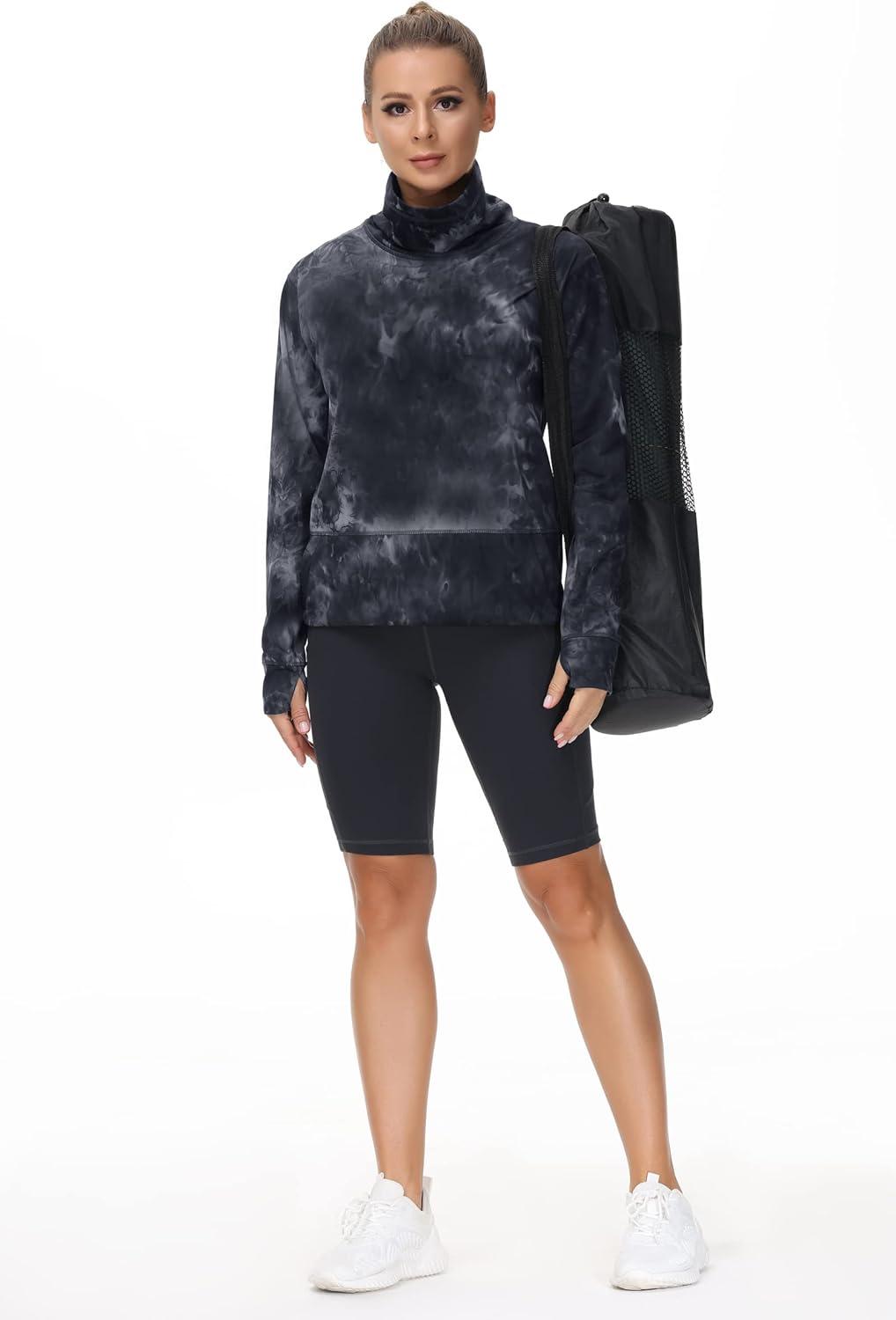 imageTHE GYM PEOPLE Womens Long Sleeve Cowl Neck Loose Fit Workout Hiking Pullover Sweatshirt With PocketsTie Dye Black Grey