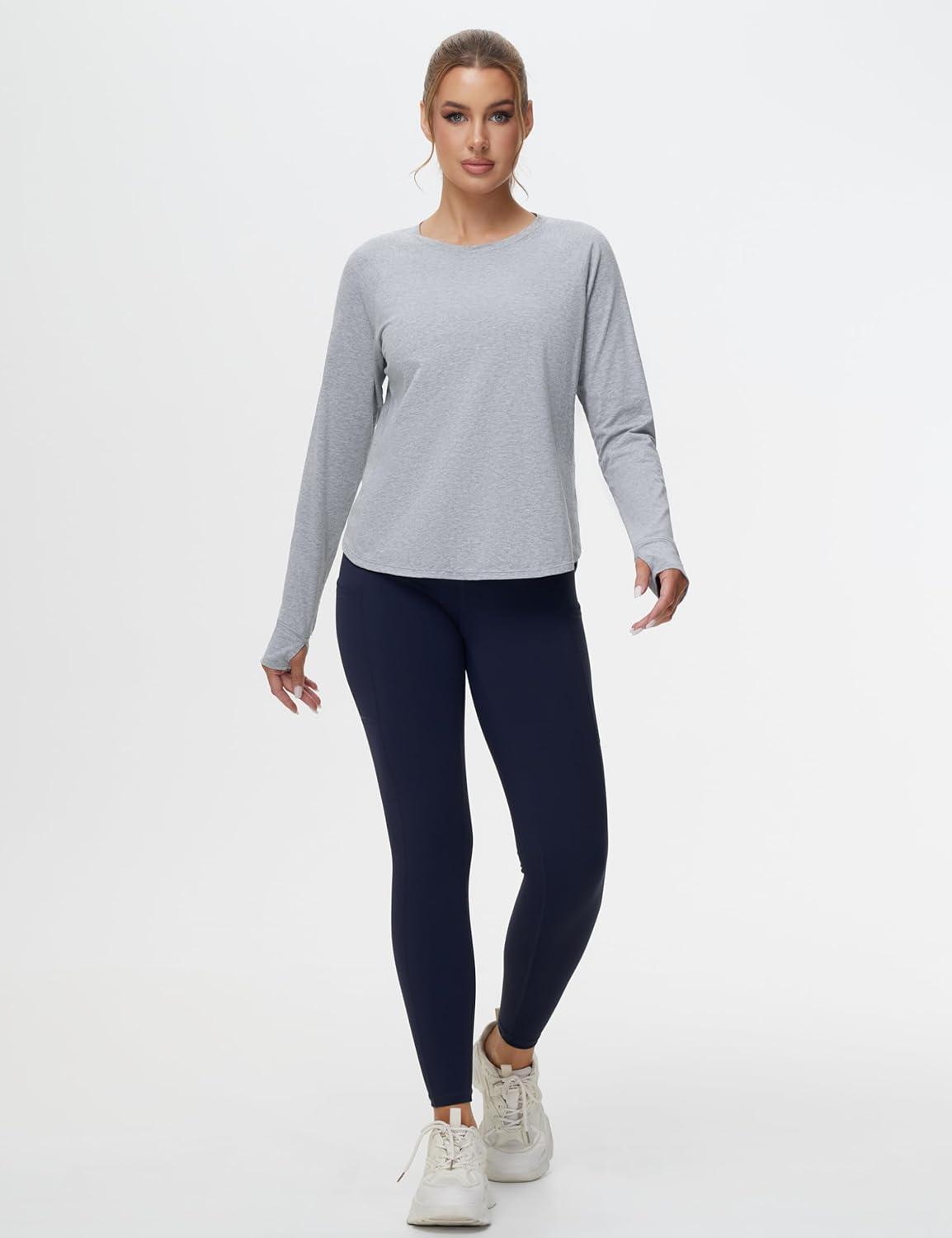 imageTHE GYM PEOPLE Womens Long Sleeve Workout Shirts Side Slits Athletic Yoga Tee Tops with Thumb HoleHeather Grey