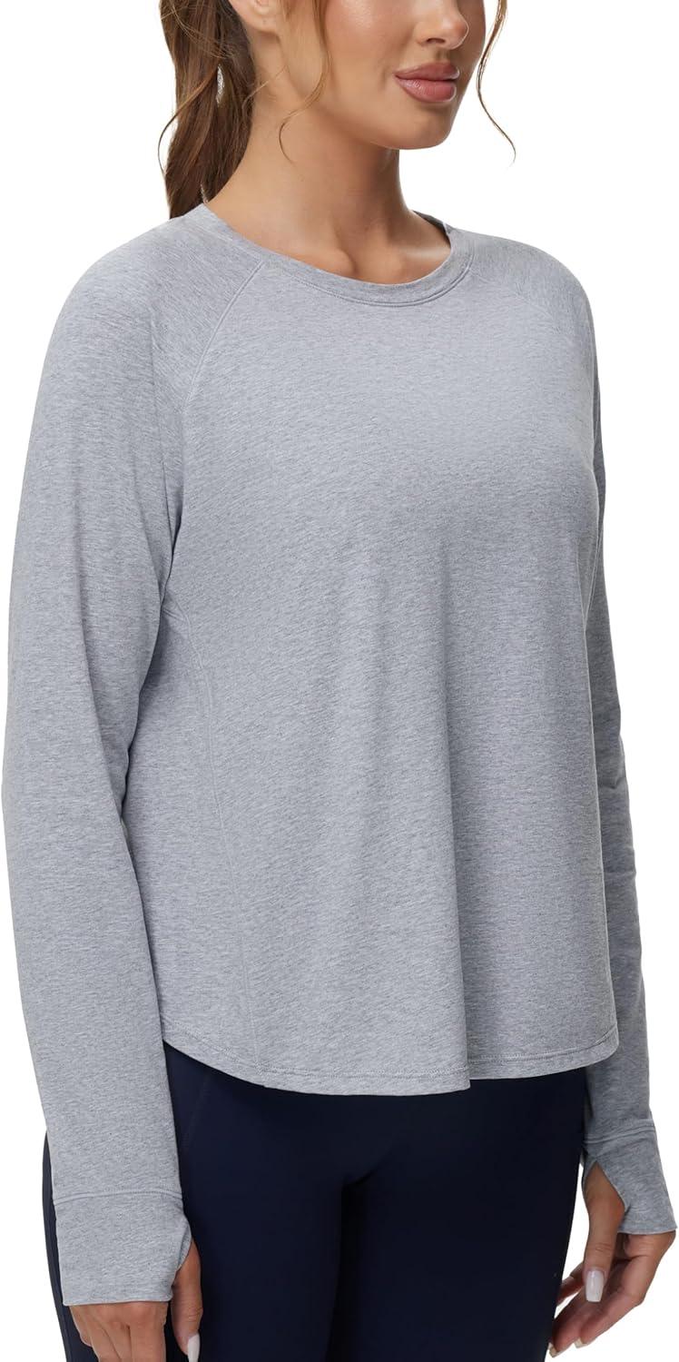 imageTHE GYM PEOPLE Womens Long Sleeve Workout Shirts Side Slits Athletic Yoga Tee Tops with Thumb HoleHeather Grey