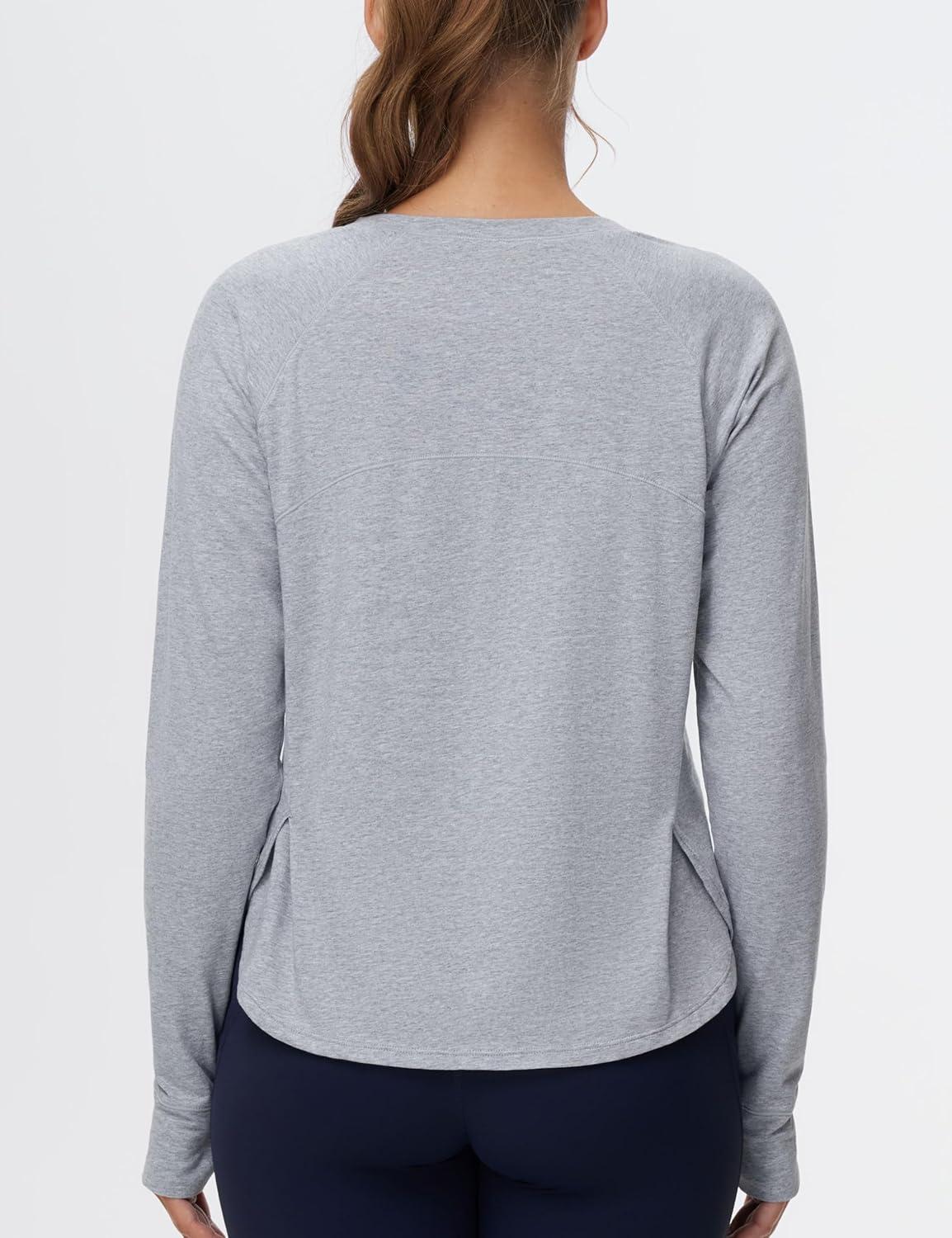 imageTHE GYM PEOPLE Womens Long Sleeve Workout Shirts Side Slits Athletic Yoga Tee Tops with Thumb HoleHeather Grey