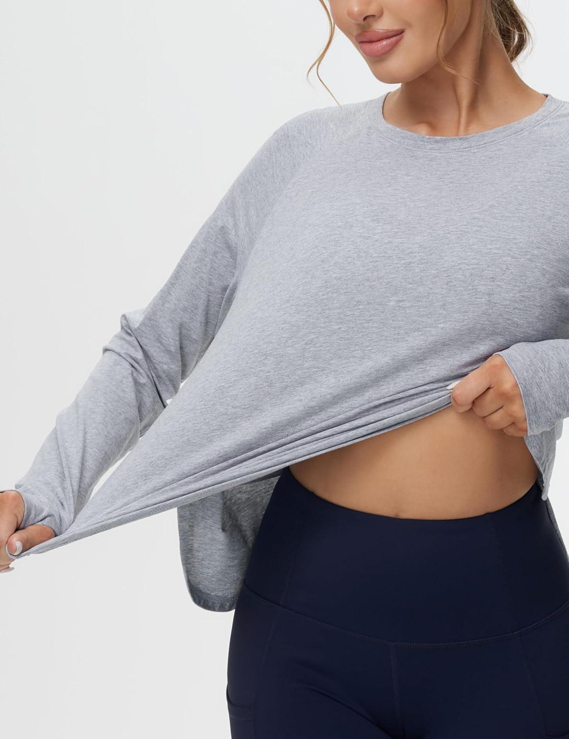 imageTHE GYM PEOPLE Womens Long Sleeve Workout Shirts Side Slits Athletic Yoga Tee Tops with Thumb HoleHeather Grey