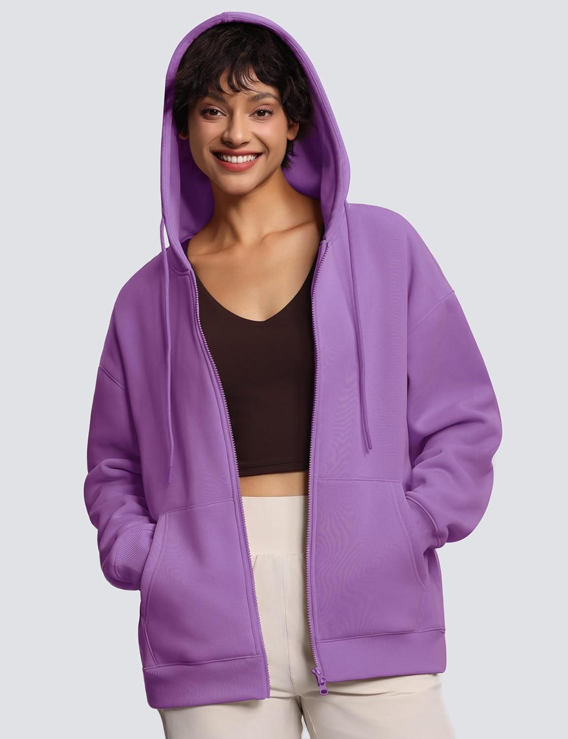 imageTHE GYM PEOPLE Womens Oversized Fleece Hoodies FullZip Workout Lounge Hooded Coats Fall Tops with Pockets DrawstringLavender Purple