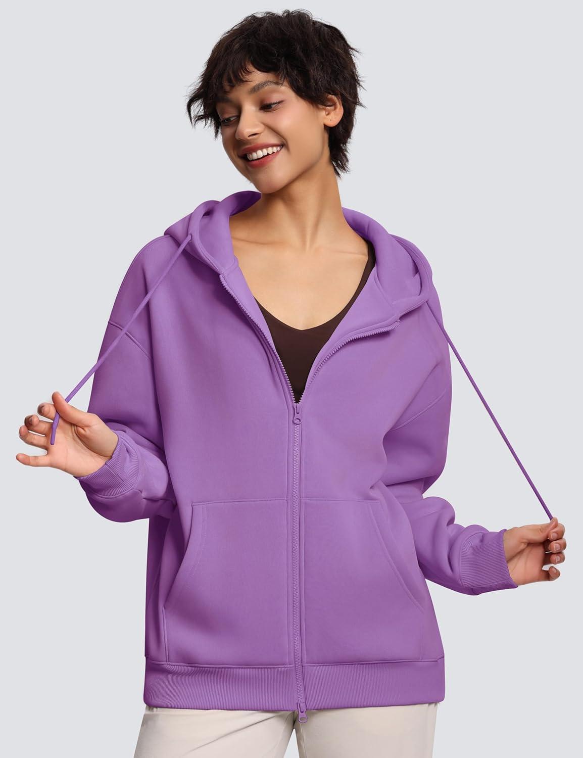 imageTHE GYM PEOPLE Womens Oversized Fleece Hoodies FullZip Workout Lounge Hooded Coats Fall Tops with Pockets DrawstringLavender Purple