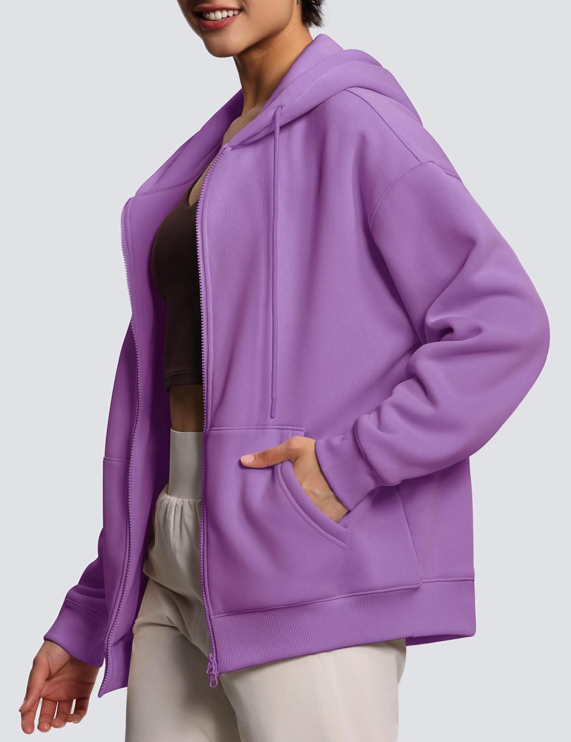 imageTHE GYM PEOPLE Womens Oversized Fleece Hoodies FullZip Workout Lounge Hooded Coats Fall Tops with Pockets DrawstringLavender Purple