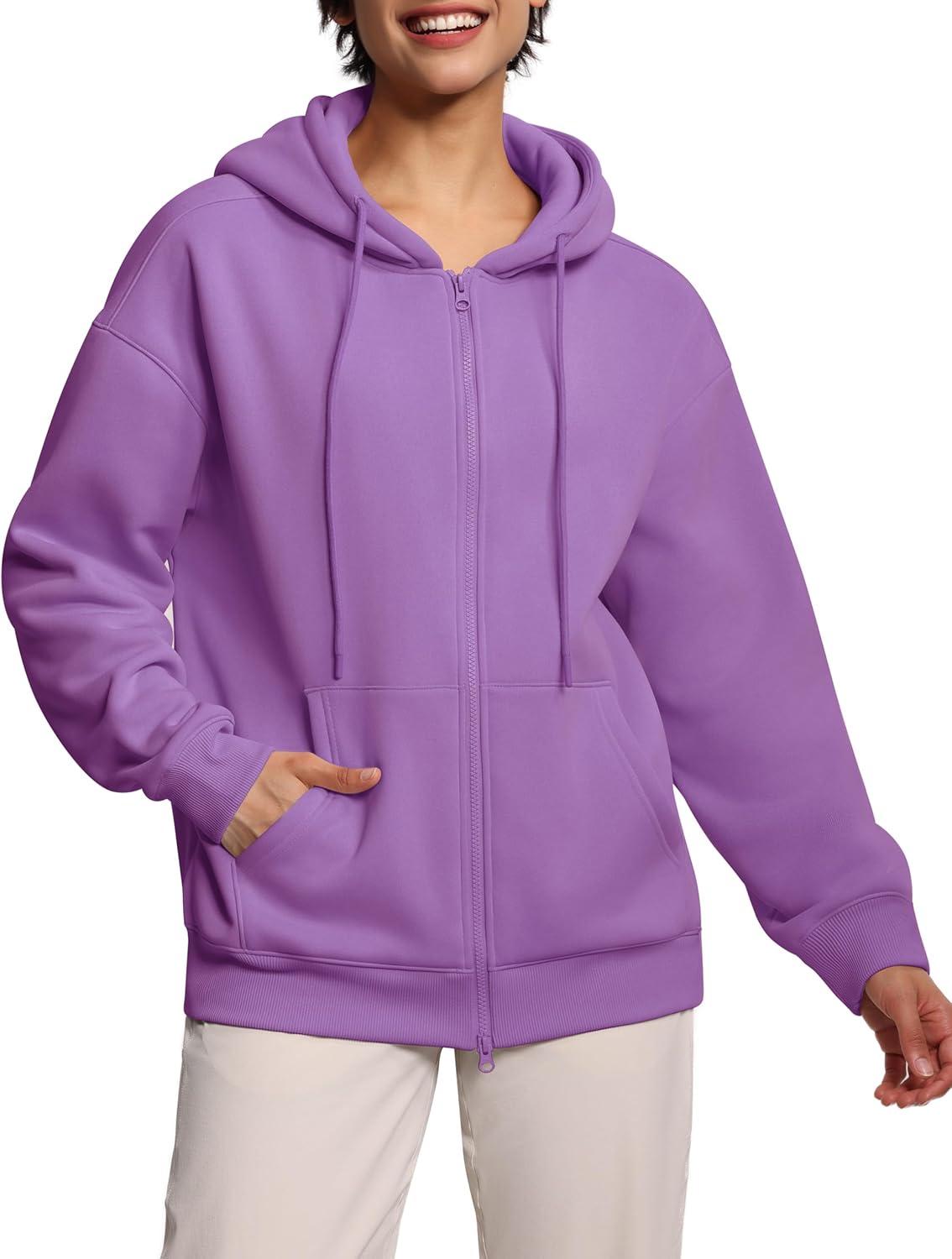 imageTHE GYM PEOPLE Womens Oversized Fleece Hoodies FullZip Workout Lounge Hooded Coats Fall Tops with Pockets DrawstringLavender Purple