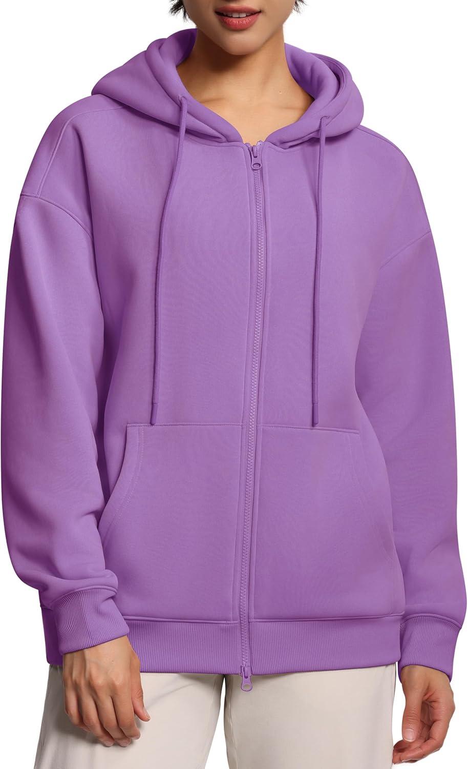 imageTHE GYM PEOPLE Womens Oversized Fleece Hoodies FullZip Workout Lounge Hooded Coats Fall Tops with Pockets DrawstringLavender Purple