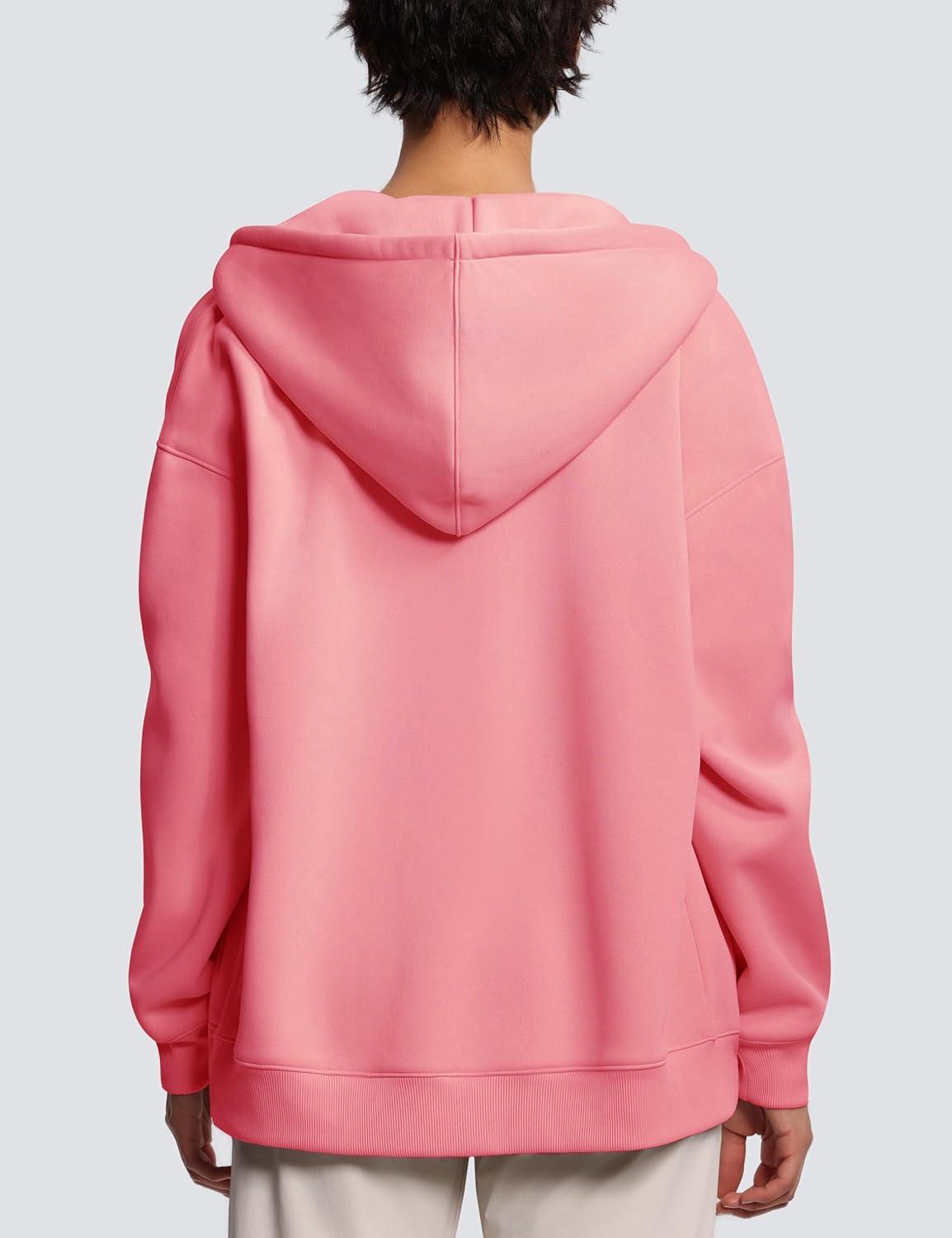 imageTHE GYM PEOPLE Womens Oversized Fleece Hoodies FullZip Workout Lounge Hooded Coats Fall Tops with Pockets DrawstringWatermelon Pink