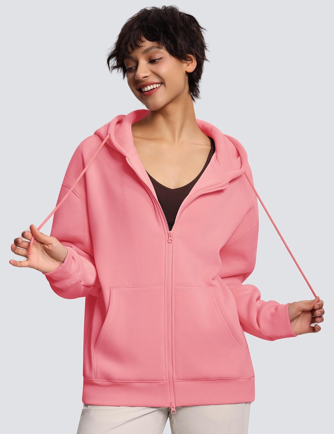 imageTHE GYM PEOPLE Womens Oversized Fleece Hoodies FullZip Workout Lounge Hooded Coats Fall Tops with Pockets DrawstringWatermelon Pink