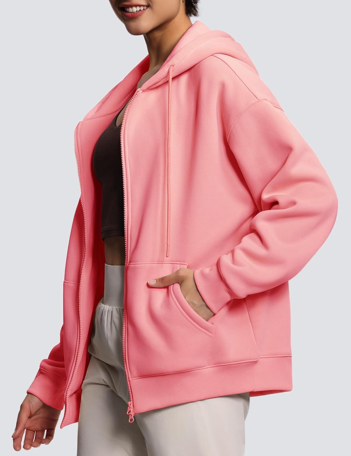 imageTHE GYM PEOPLE Womens Oversized Fleece Hoodies FullZip Workout Lounge Hooded Coats Fall Tops with Pockets DrawstringWatermelon Pink