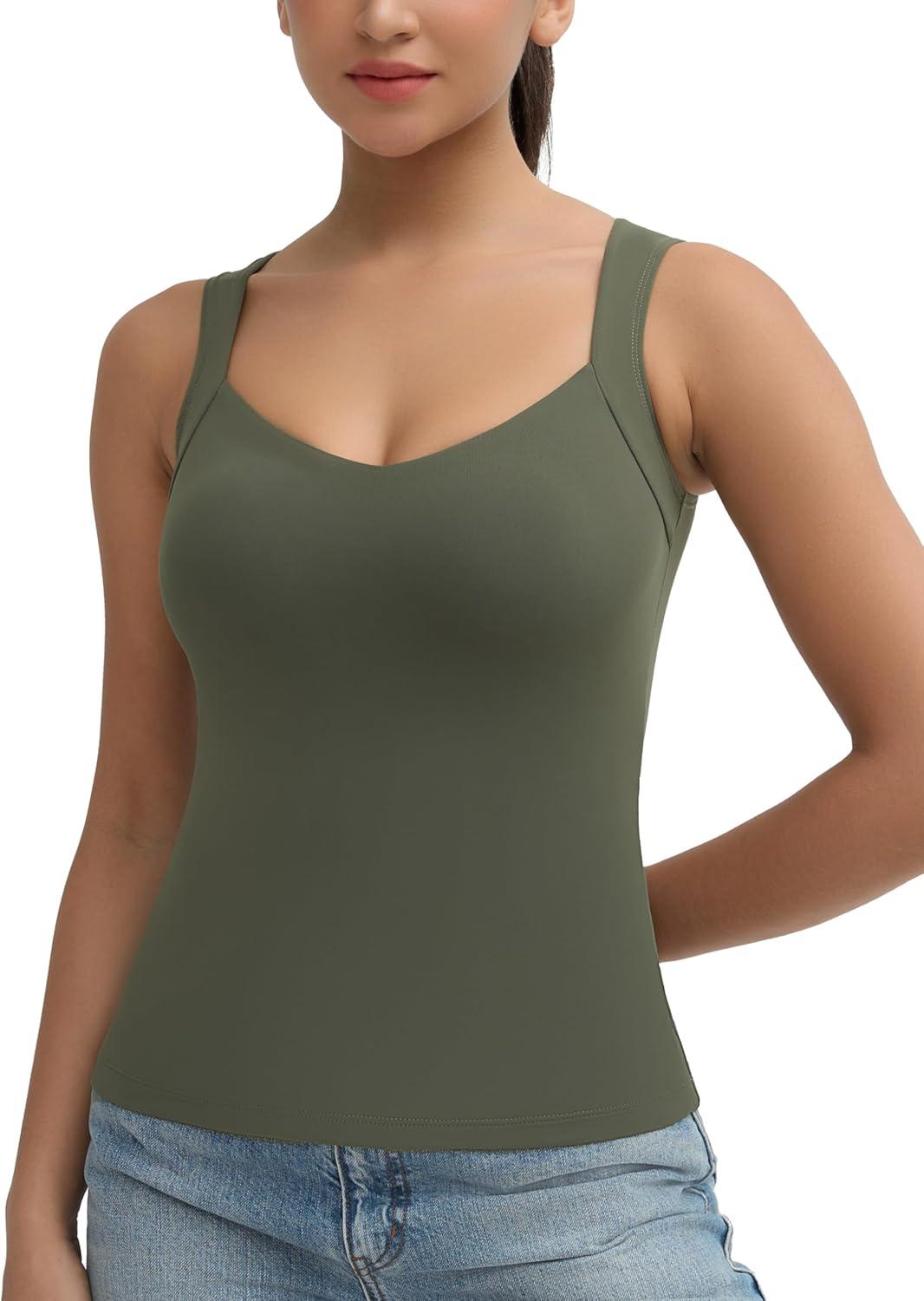 imageTHE GYM PEOPLE Womens Scoop Neck Workout Tank Tops Cute Double Layer Basic Sleeveless Slim fit Shirts