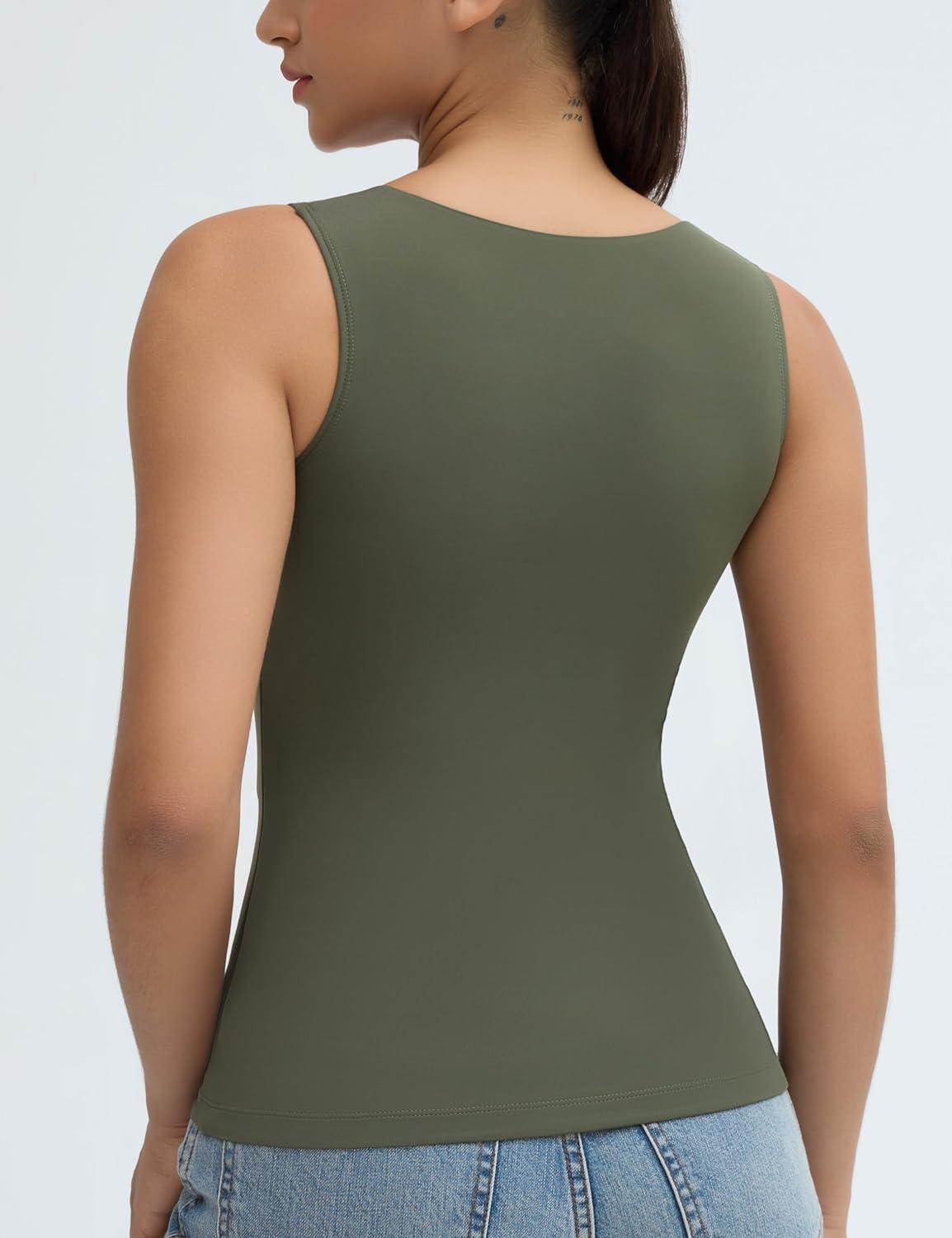 imageTHE GYM PEOPLE Womens Scoop Neck Workout Tank Tops Cute Double Layer Basic Sleeveless Slim fit Shirts