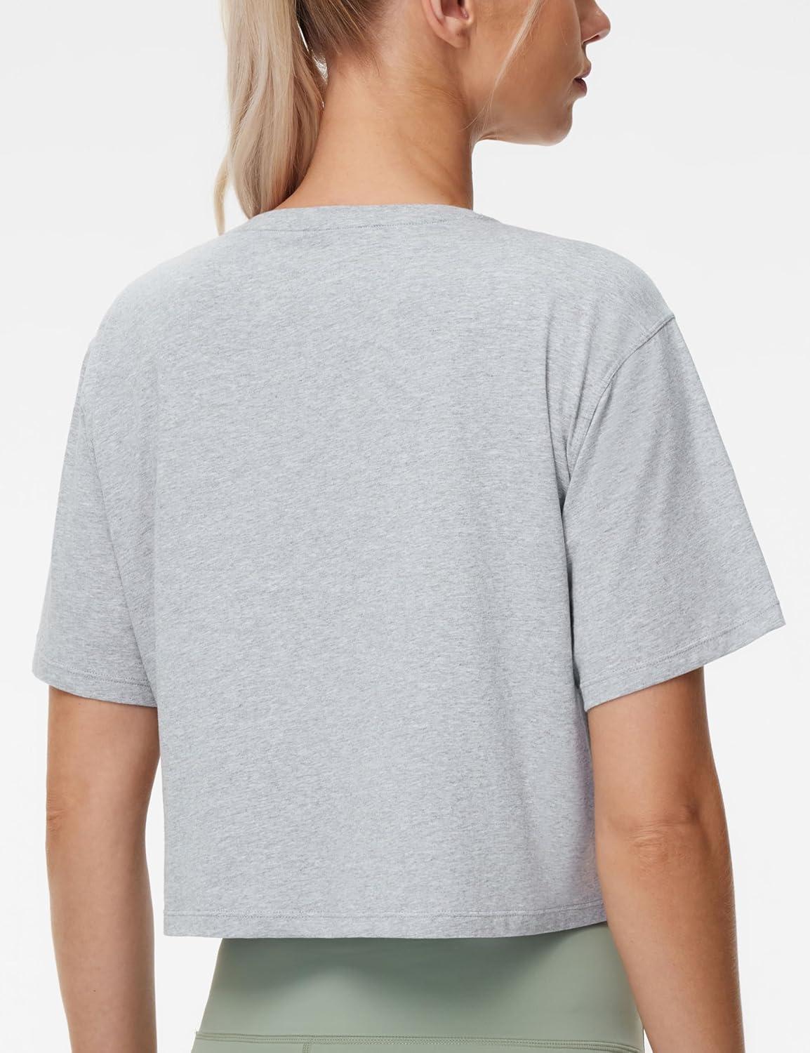 imageTHE GYM PEOPLE Womens Workout Crop Top TShirt Short Sleeve Boxy Yoga Running Cropped Basic TeeHeather Grey