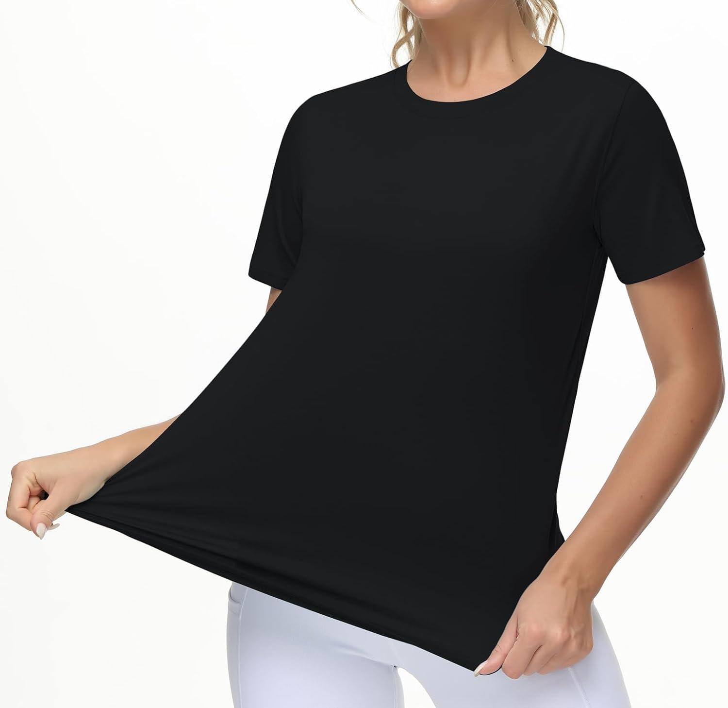 imageTHE GYM PEOPLE Womens Workout Short Sleeve Breathable TShirts Athletic Yoga Tee TopsBlack