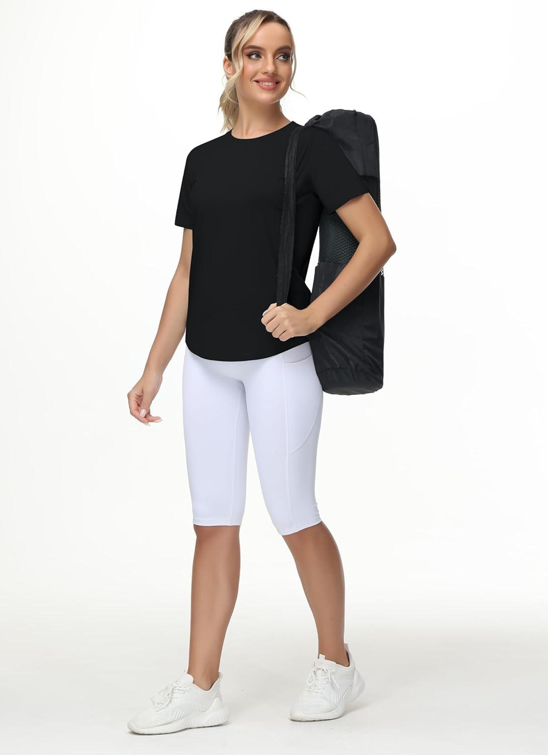 imageTHE GYM PEOPLE Womens Workout Short Sleeve Breathable TShirts Athletic Yoga Tee TopsBlack