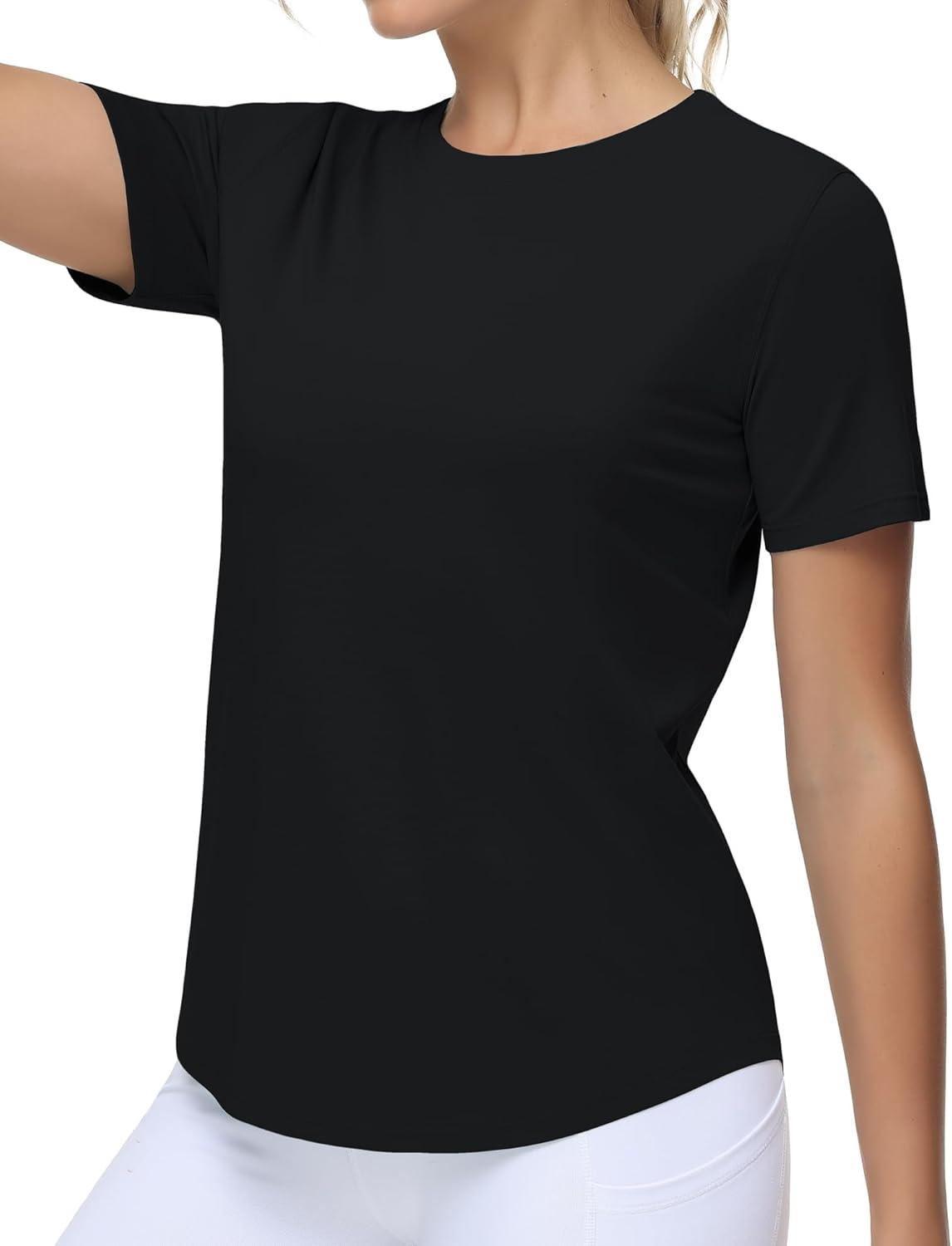 imageTHE GYM PEOPLE Womens Workout Short Sleeve Breathable TShirts Athletic Yoga Tee TopsBlack