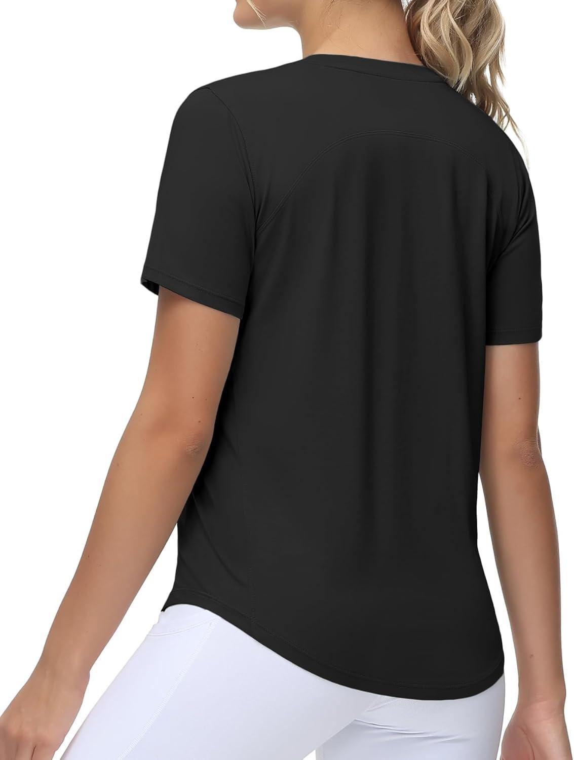imageTHE GYM PEOPLE Womens Workout Short Sleeve Breathable TShirts Athletic Yoga Tee TopsBlack