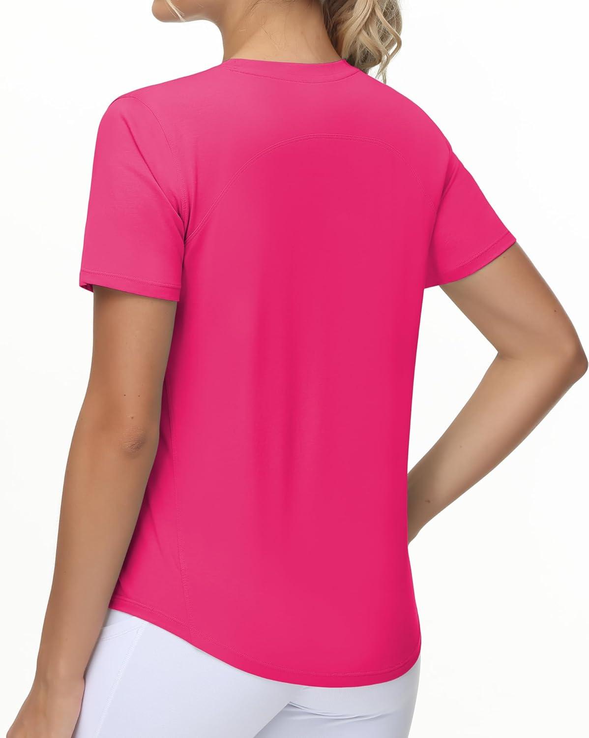 imageTHE GYM PEOPLE Womens Workout Short Sleeve Breathable TShirts Athletic Yoga Tee TopsBright Pink