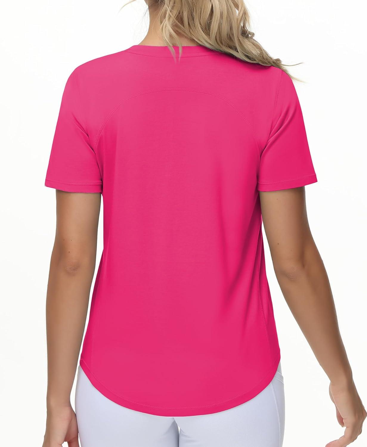 imageTHE GYM PEOPLE Womens Workout Short Sleeve Breathable TShirts Athletic Yoga Tee TopsBright Pink