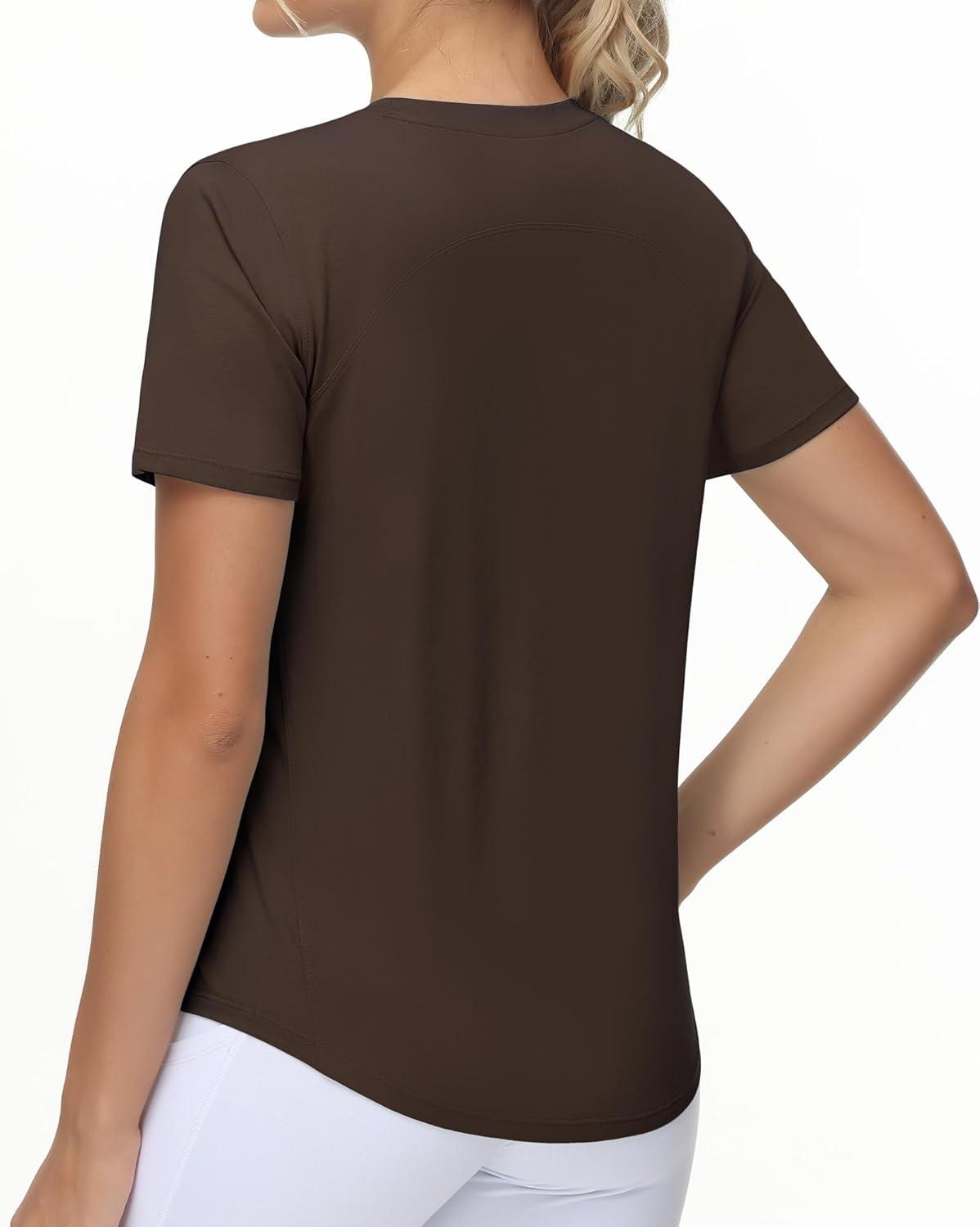 imageTHE GYM PEOPLE Womens Workout Short Sleeve Breathable TShirts Athletic Yoga Tee TopsBrown