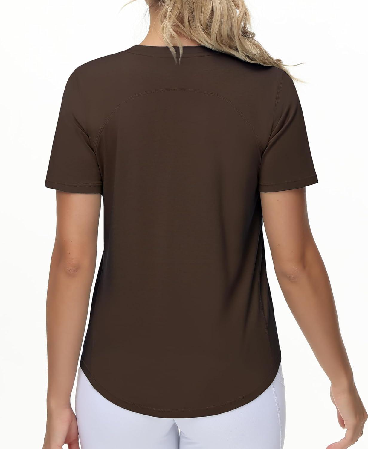 imageTHE GYM PEOPLE Womens Workout Short Sleeve Breathable TShirts Athletic Yoga Tee TopsBrown