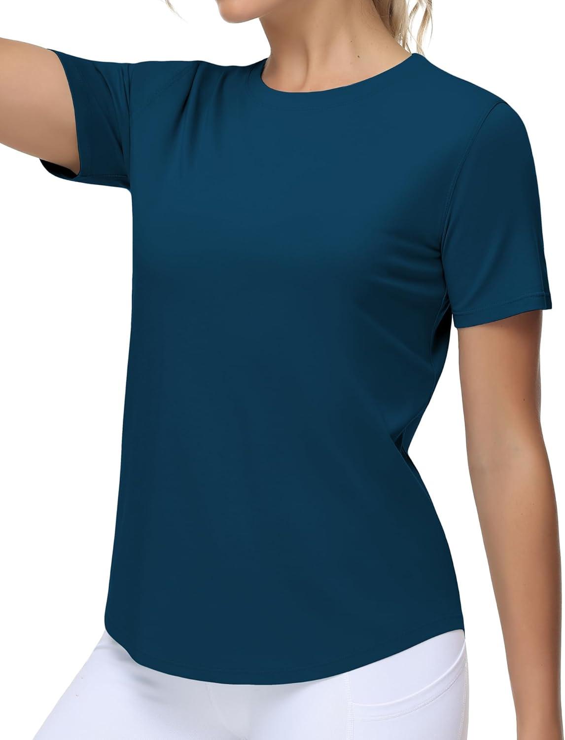 imageTHE GYM PEOPLE Womens Workout Short Sleeve Breathable TShirts Athletic Yoga Tee TopsDark Blue Green