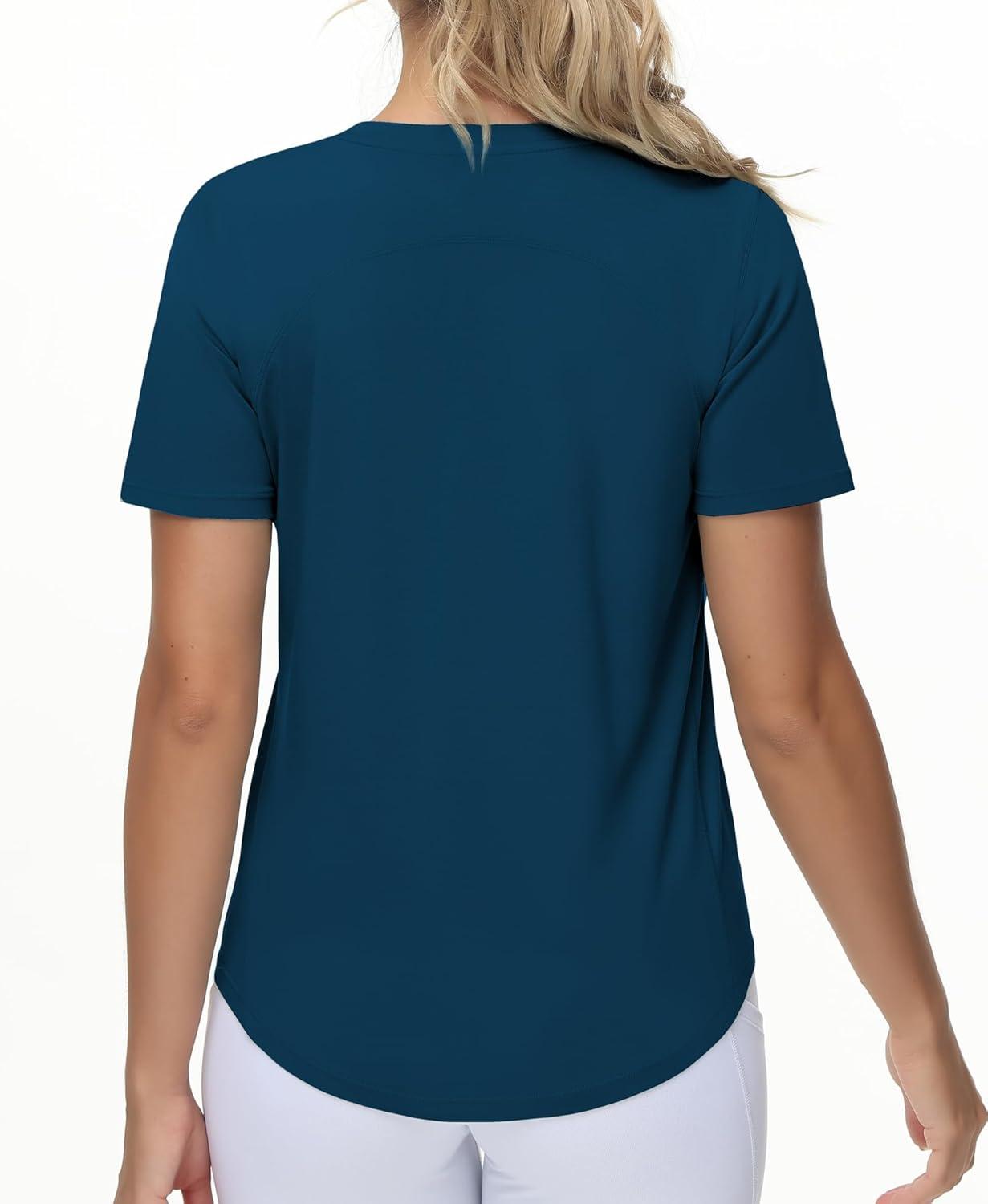 imageTHE GYM PEOPLE Womens Workout Short Sleeve Breathable TShirts Athletic Yoga Tee TopsDark Blue Green