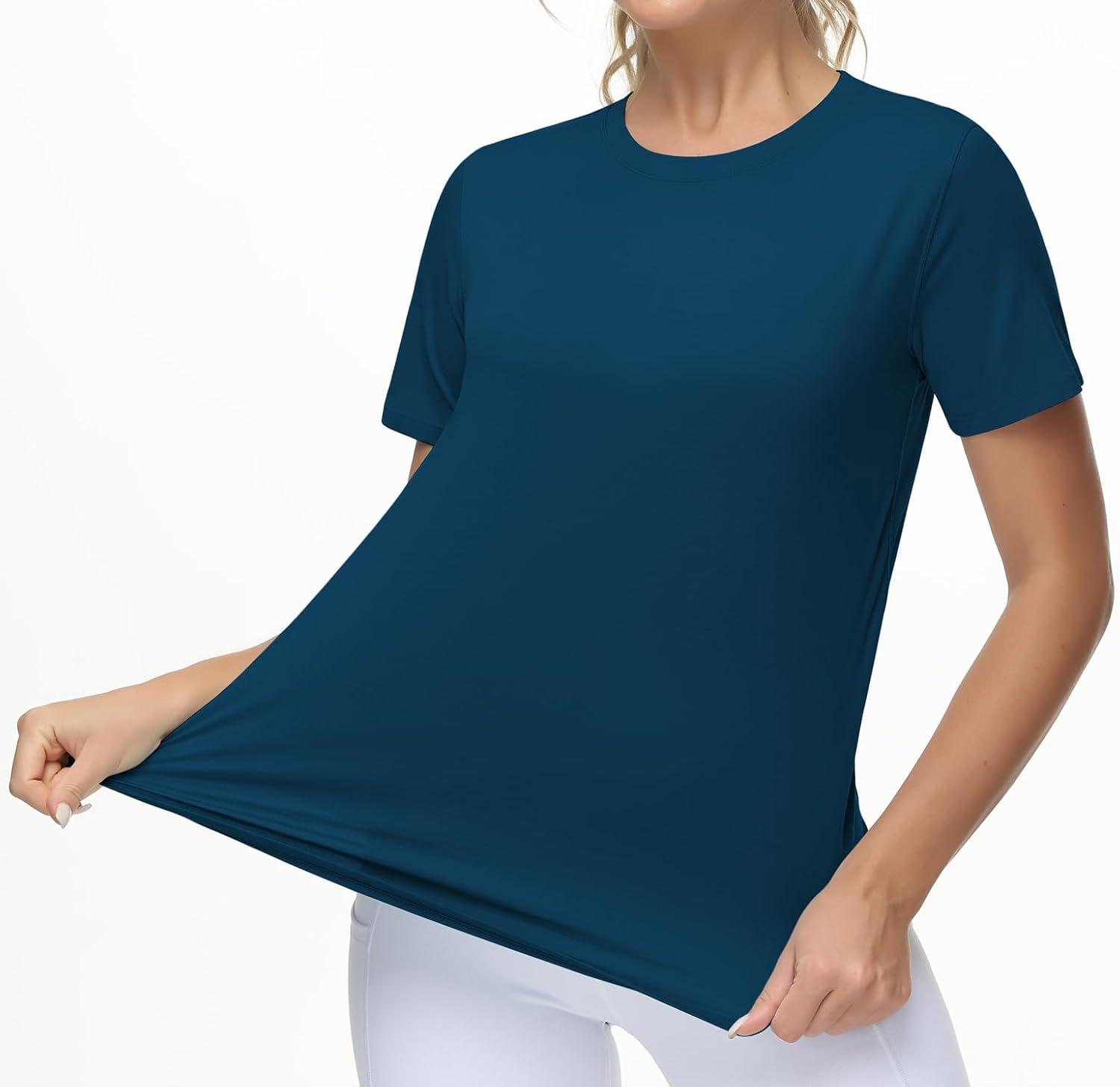 imageTHE GYM PEOPLE Womens Workout Short Sleeve Breathable TShirts Athletic Yoga Tee TopsDark Blue Green