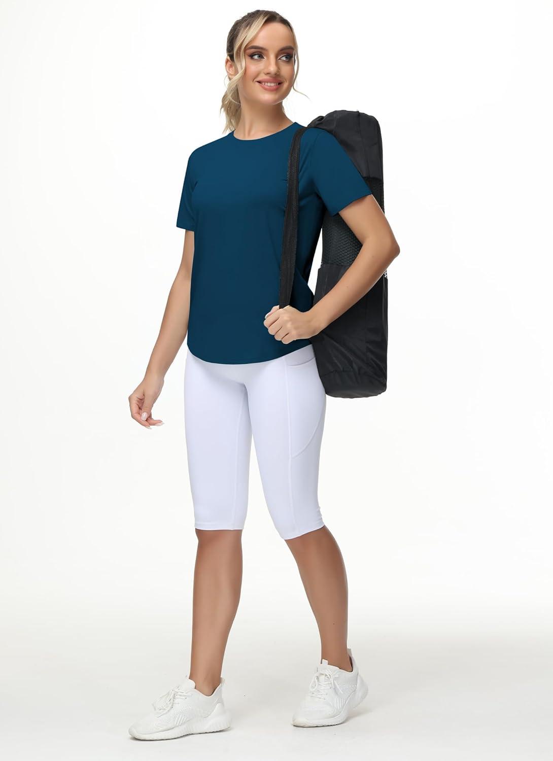 imageTHE GYM PEOPLE Womens Workout Short Sleeve Breathable TShirts Athletic Yoga Tee TopsDark Blue Green