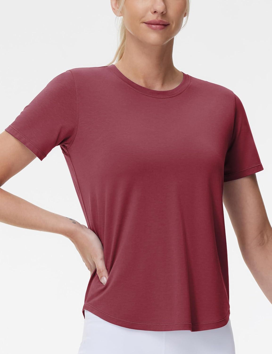 imageTHE GYM PEOPLE Womens Workout Short Sleeve Breathable TShirts Athletic Yoga Tee TopsDark Red