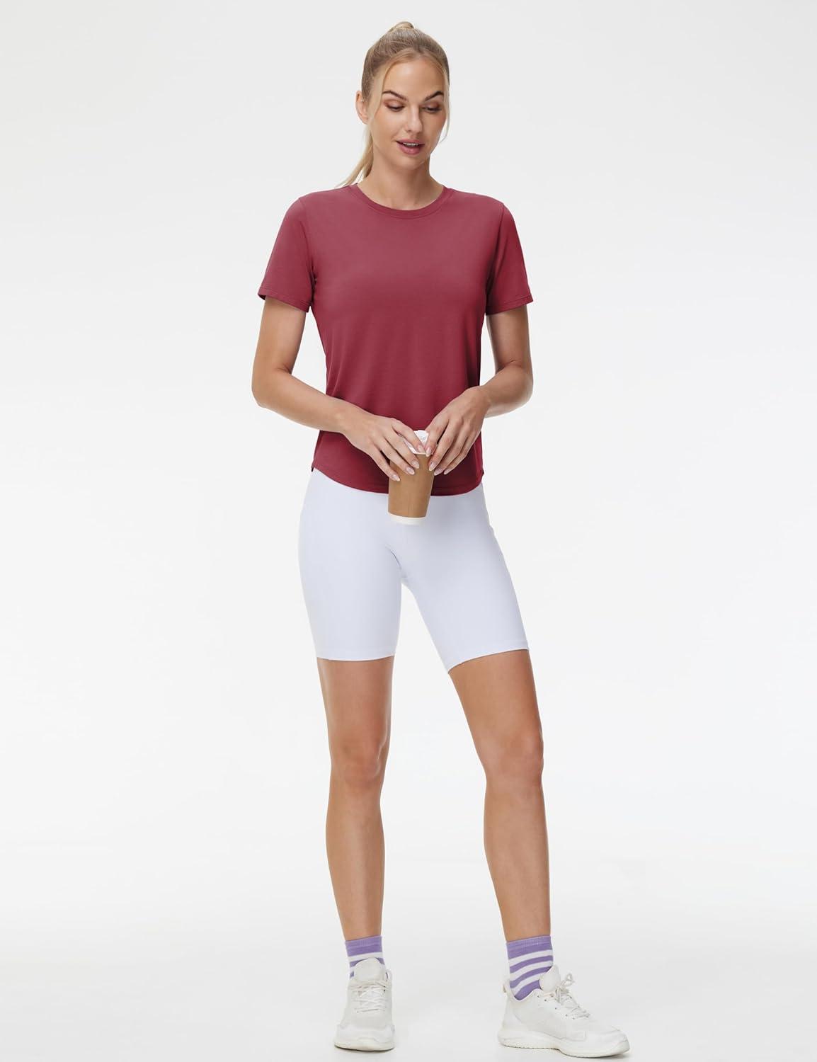 imageTHE GYM PEOPLE Womens Workout Short Sleeve Breathable TShirts Athletic Yoga Tee TopsDark Red