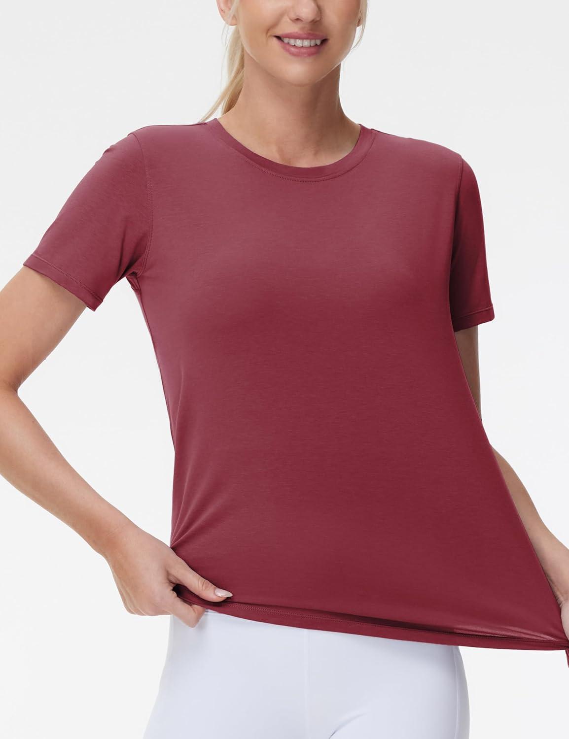 imageTHE GYM PEOPLE Womens Workout Short Sleeve Breathable TShirts Athletic Yoga Tee TopsDark Red