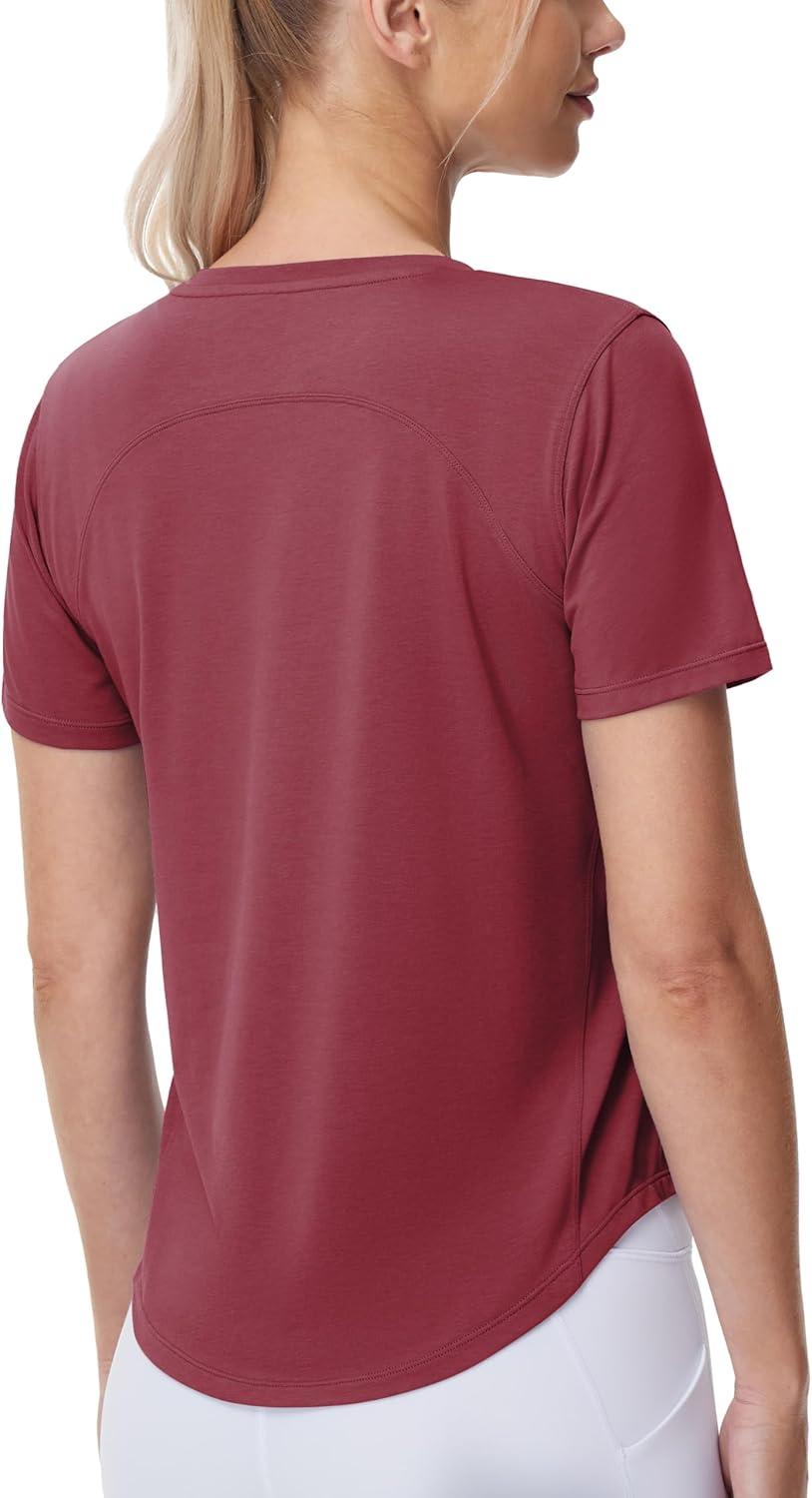 imageTHE GYM PEOPLE Womens Workout Short Sleeve Breathable TShirts Athletic Yoga Tee TopsDark Red