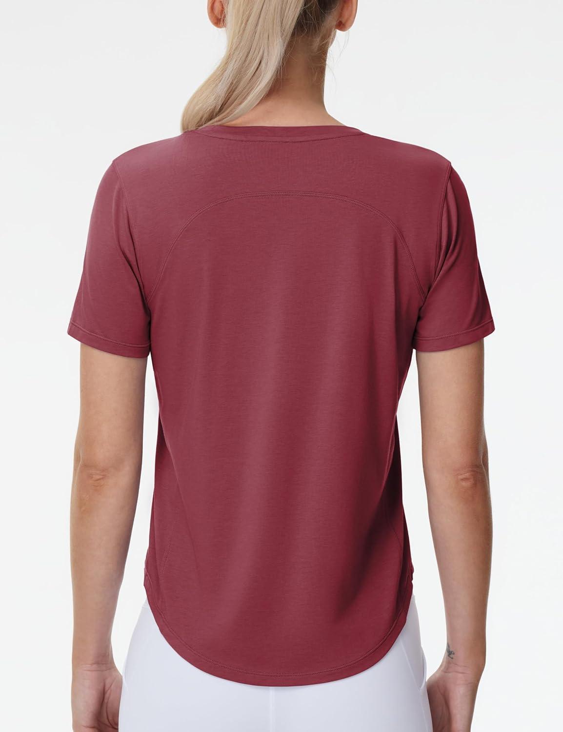 imageTHE GYM PEOPLE Womens Workout Short Sleeve Breathable TShirts Athletic Yoga Tee TopsDark Red