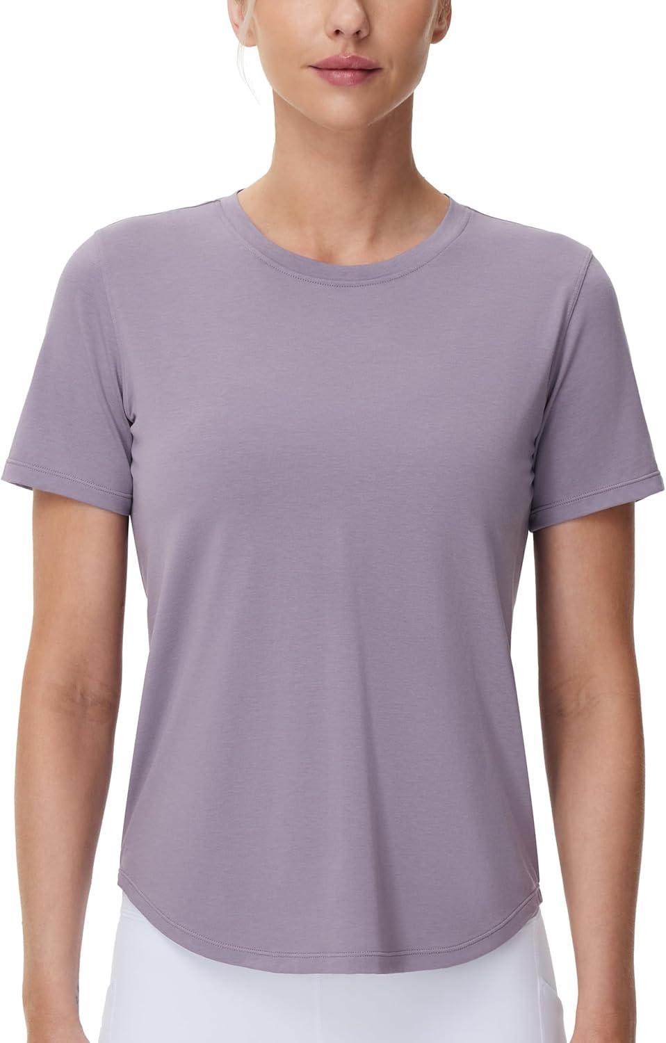 imageTHE GYM PEOPLE Womens Workout Short Sleeve Breathable TShirts Athletic Yoga Tee TopsGrey Purple