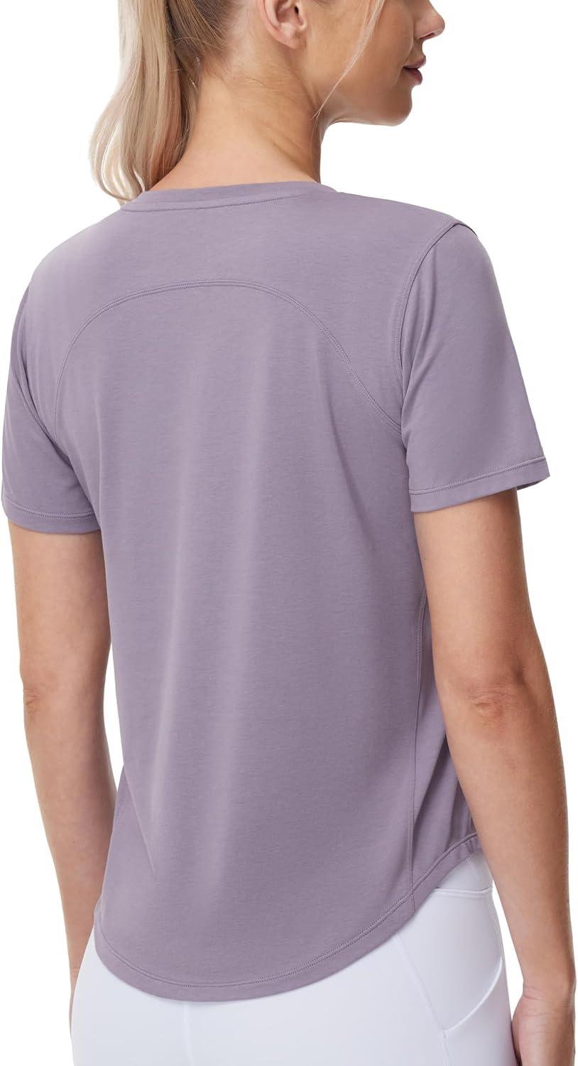 imageTHE GYM PEOPLE Womens Workout Short Sleeve Breathable TShirts Athletic Yoga Tee TopsGrey Purple