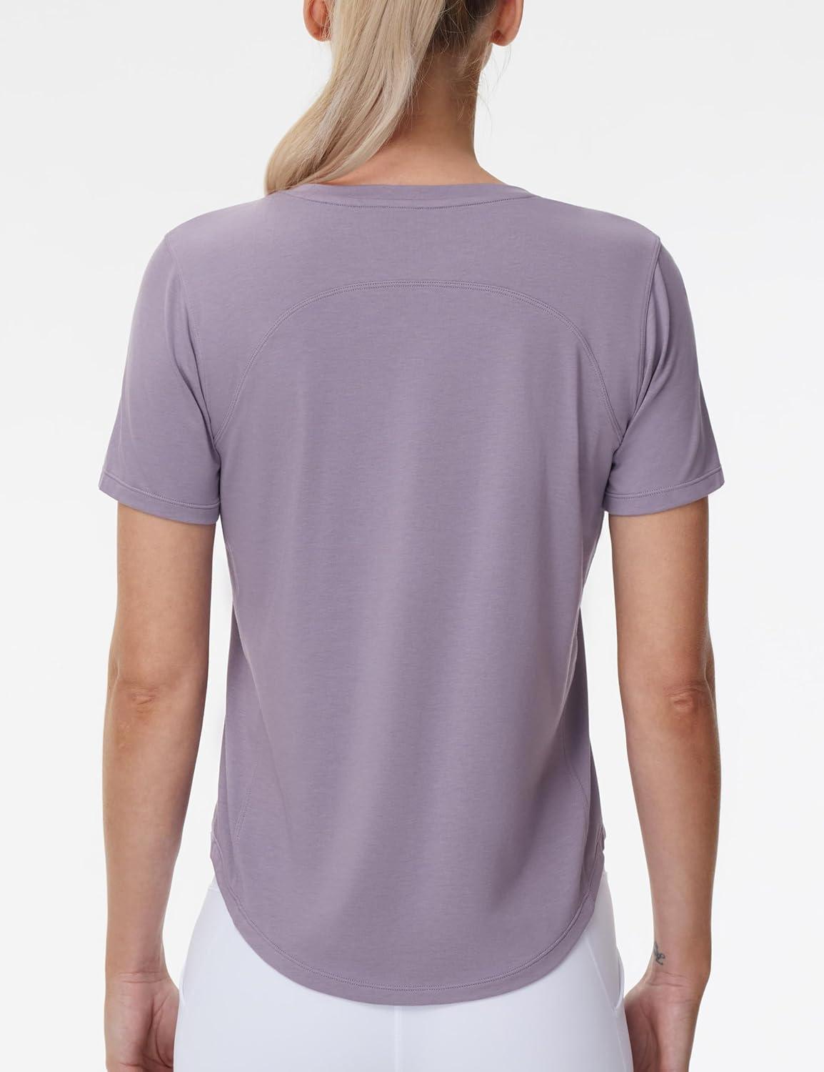 imageTHE GYM PEOPLE Womens Workout Short Sleeve Breathable TShirts Athletic Yoga Tee TopsGrey Purple