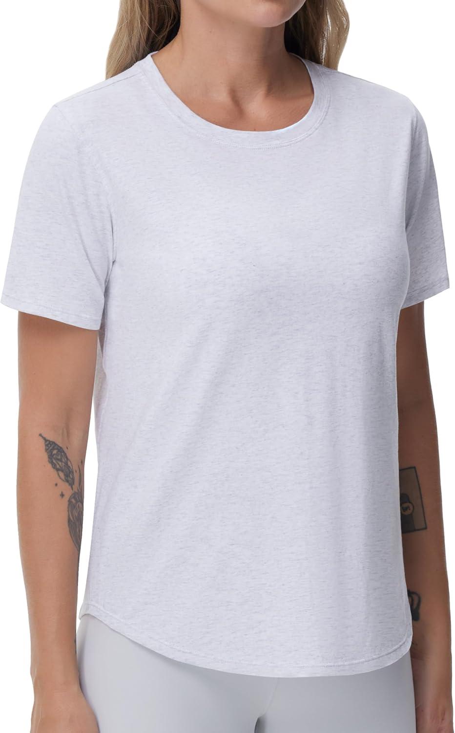 imageTHE GYM PEOPLE Womens Workout Short Sleeve Breathable TShirts Athletic Yoga Tee TopsHeather White