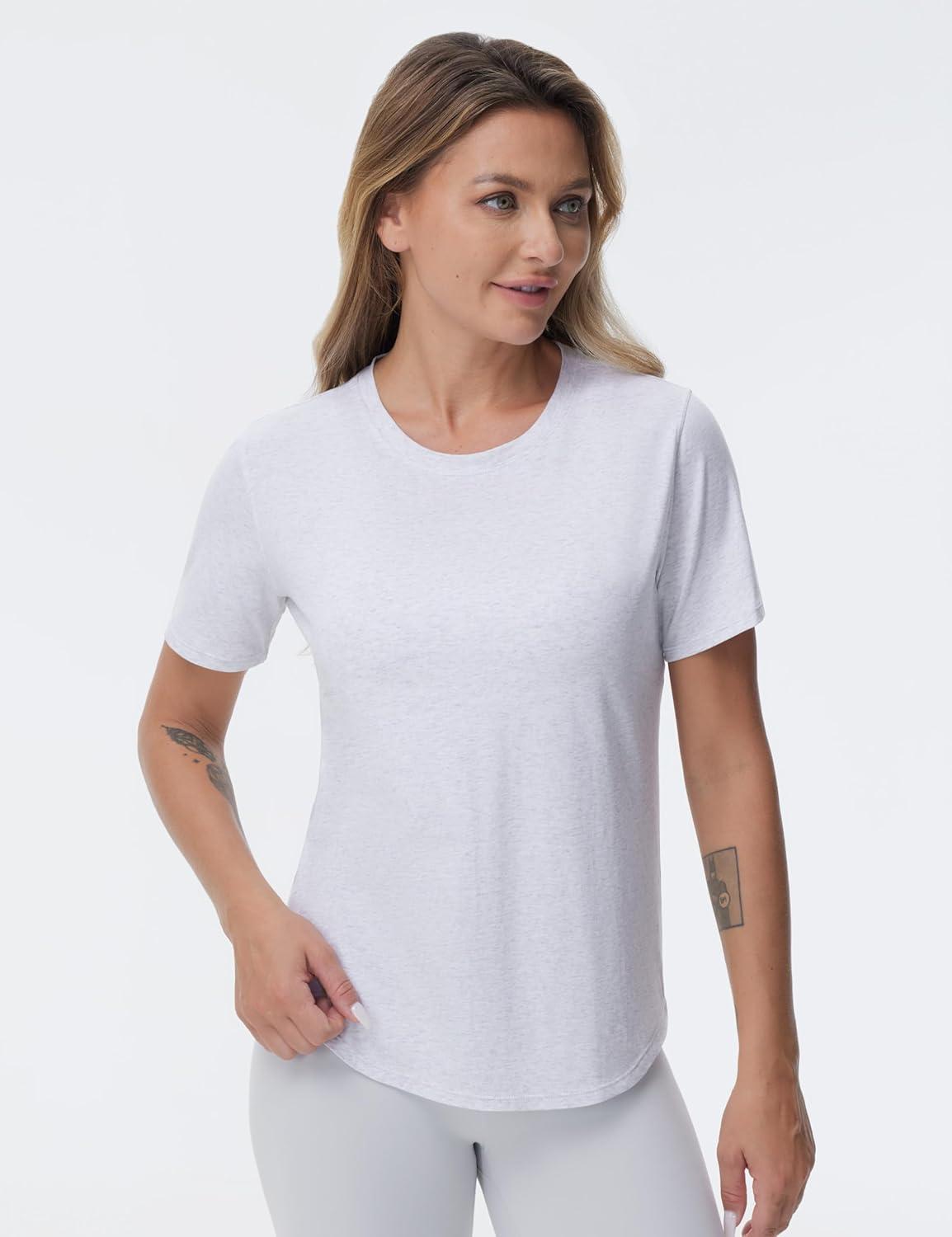 imageTHE GYM PEOPLE Womens Workout Short Sleeve Breathable TShirts Athletic Yoga Tee TopsHeather White