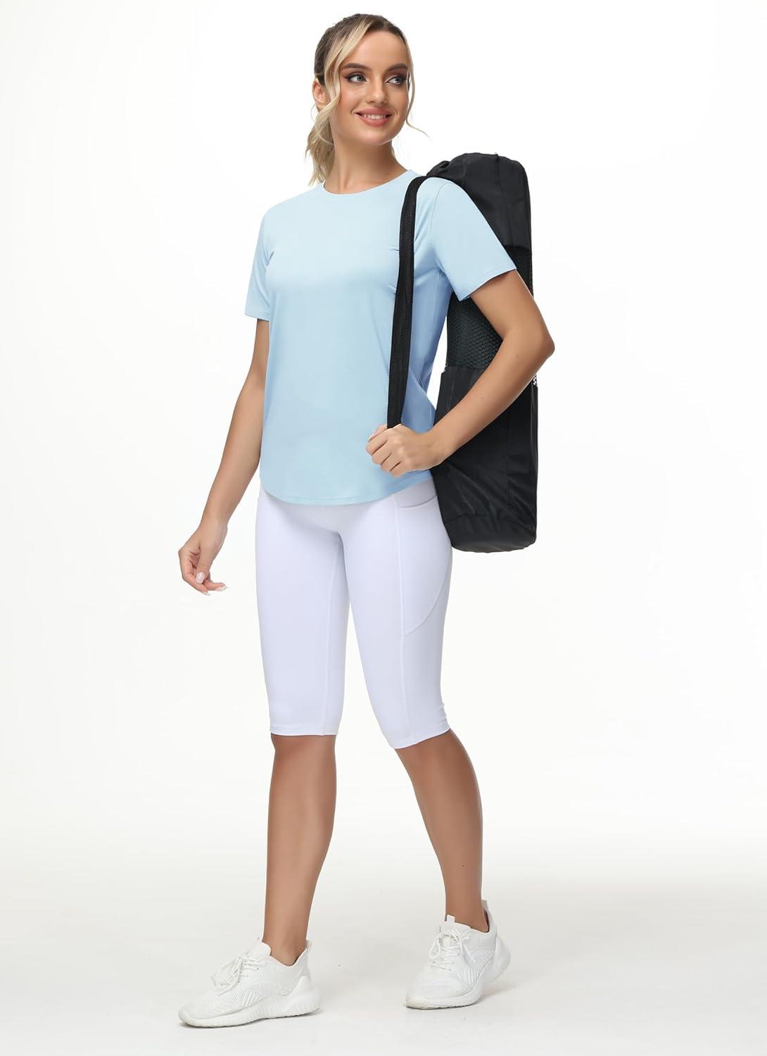imageTHE GYM PEOPLE Womens Workout Short Sleeve Breathable TShirts Athletic Yoga Tee TopsLight Blue