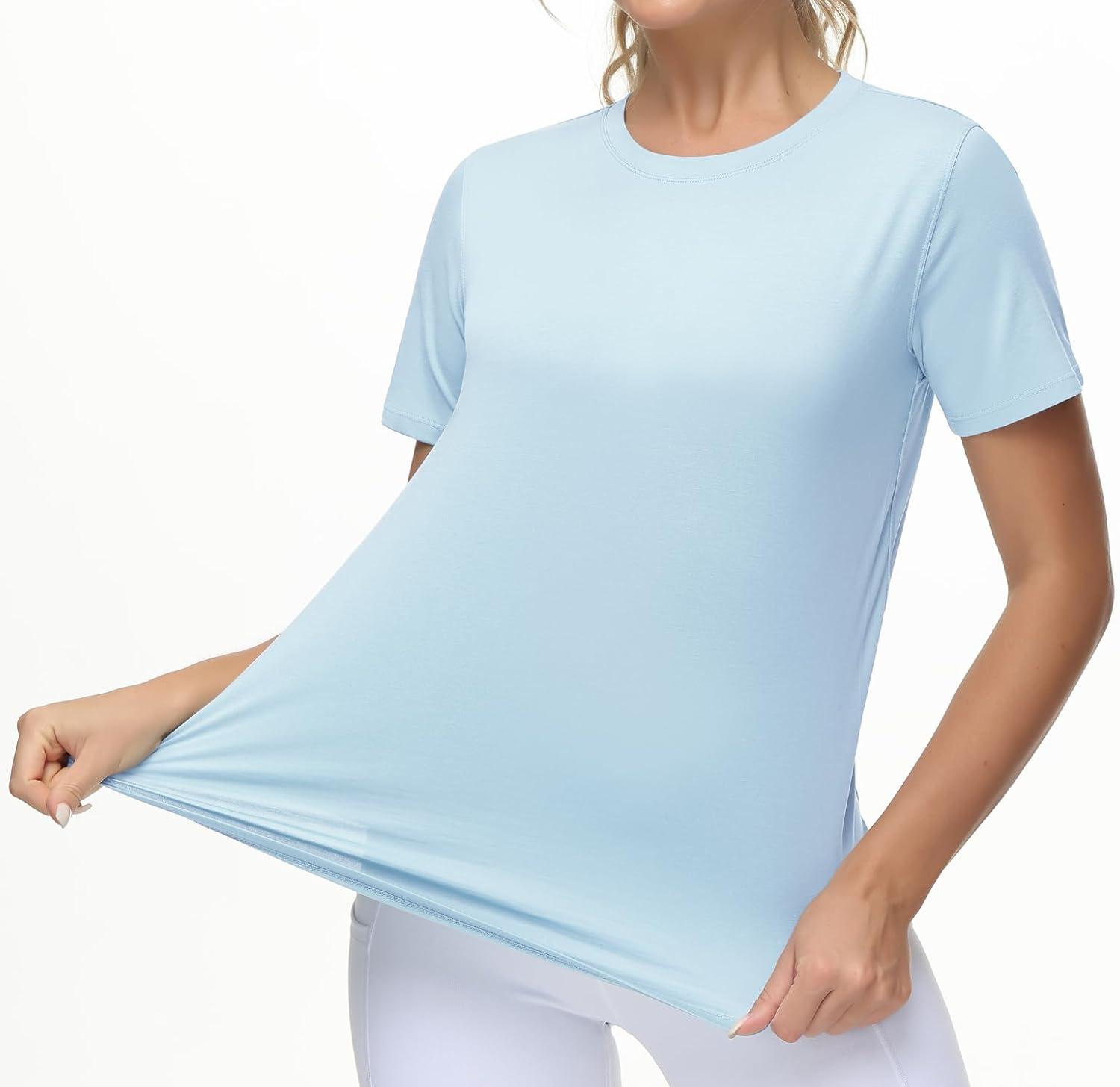 imageTHE GYM PEOPLE Womens Workout Short Sleeve Breathable TShirts Athletic Yoga Tee TopsLight Blue