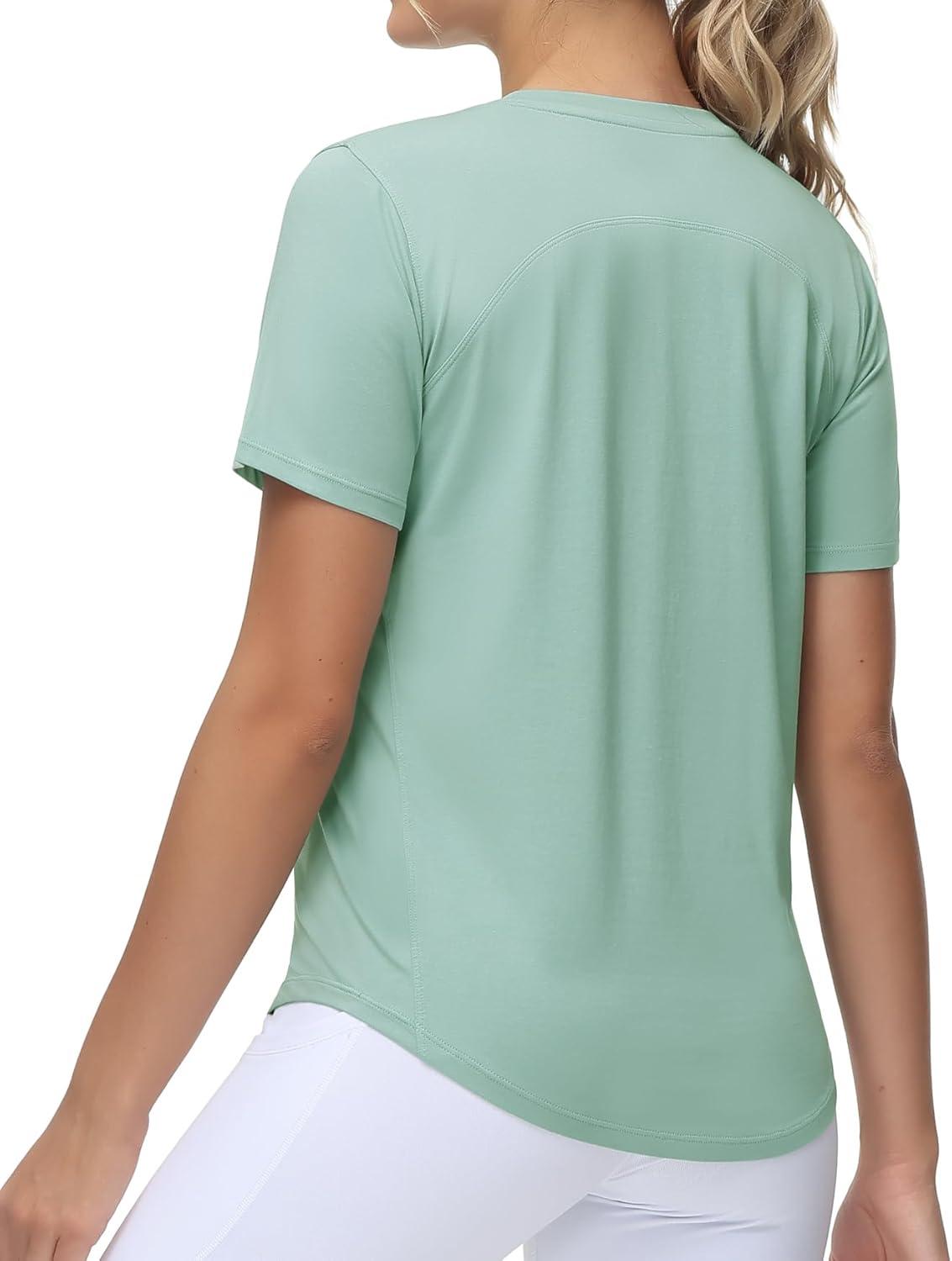 imageTHE GYM PEOPLE Womens Workout Short Sleeve Breathable TShirts Athletic Yoga Tee TopsLight Green