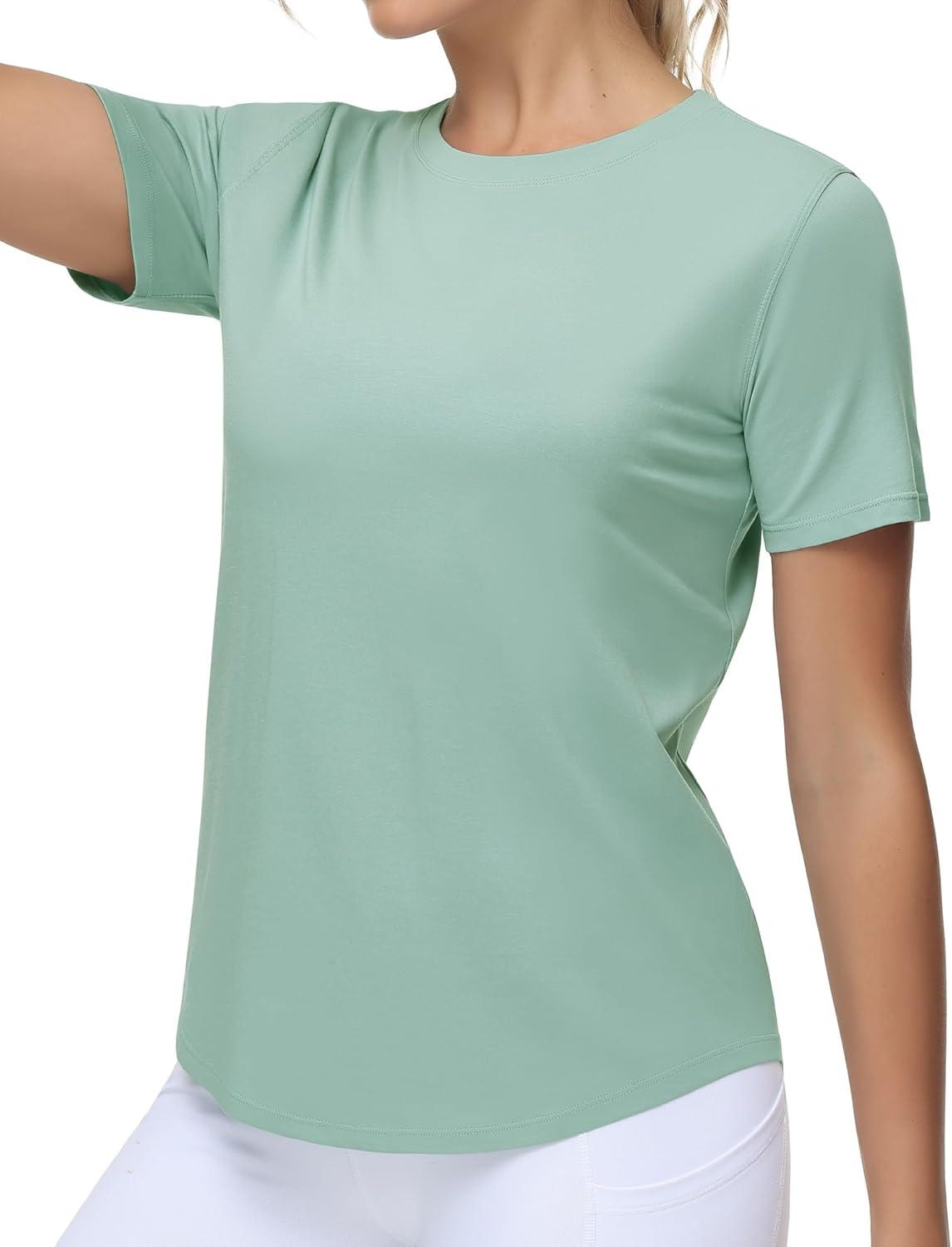 imageTHE GYM PEOPLE Womens Workout Short Sleeve Breathable TShirts Athletic Yoga Tee TopsLight Green