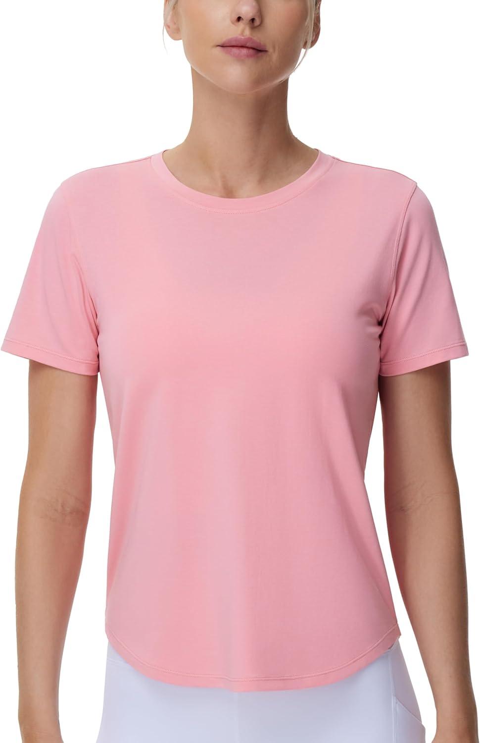 imageTHE GYM PEOPLE Womens Workout Short Sleeve Breathable TShirts Athletic Yoga Tee TopsRose Red