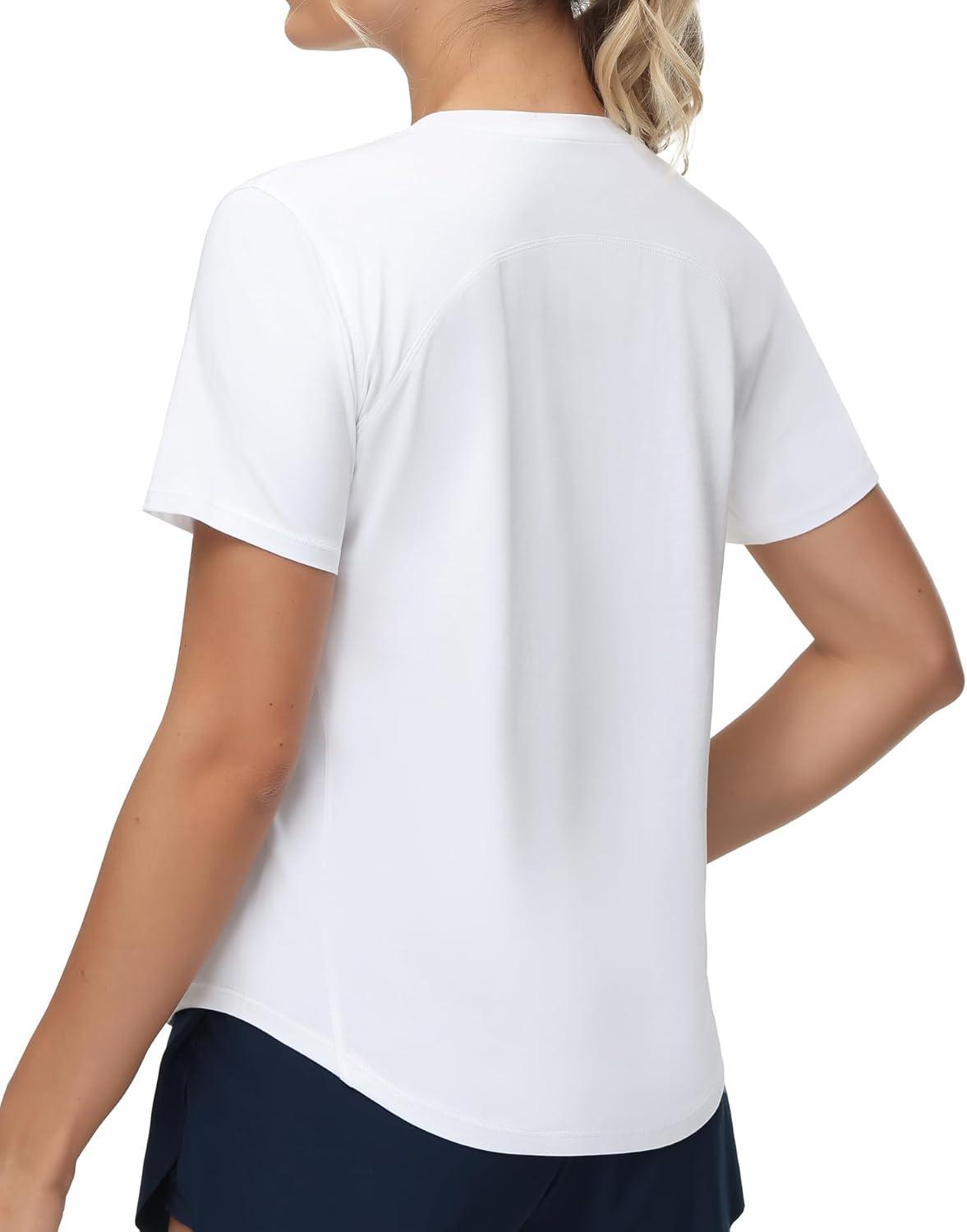 imageTHE GYM PEOPLE Womens Workout Short Sleeve Breathable TShirts Athletic Yoga Tee TopsWhite